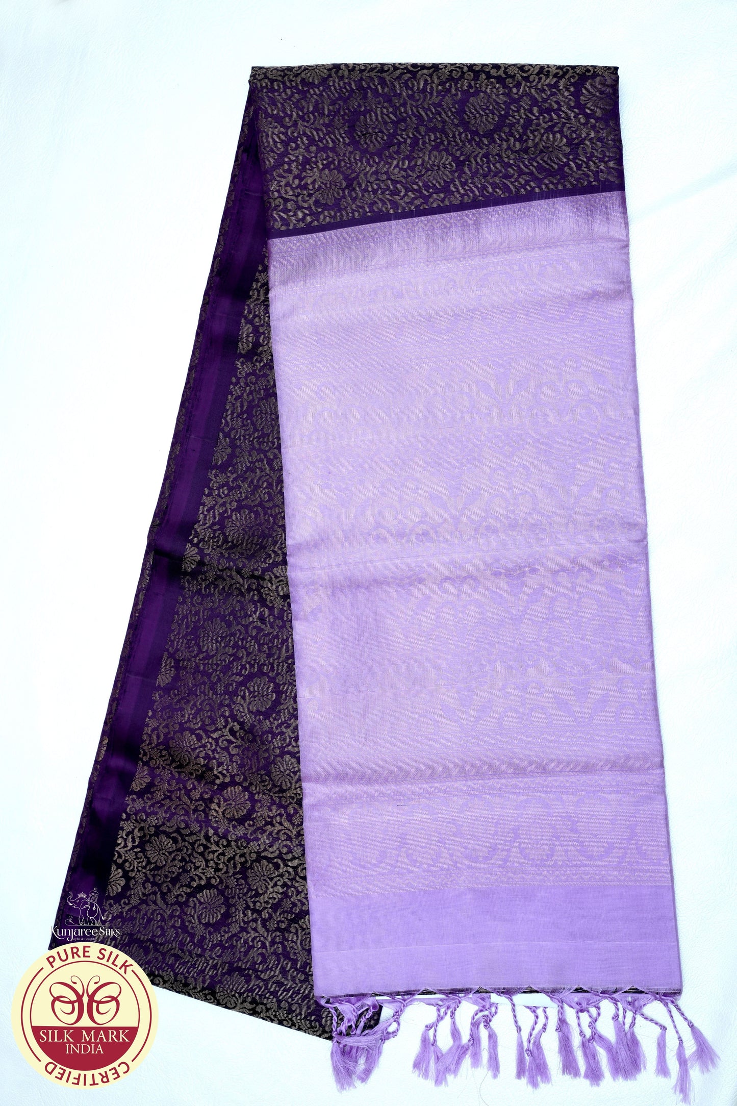 Lavender with Purple Color Pure Silk Saree