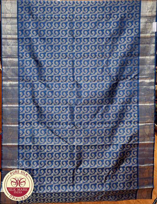 Royal Blue with Silver Color Kanjivaram Pure Silk Saree