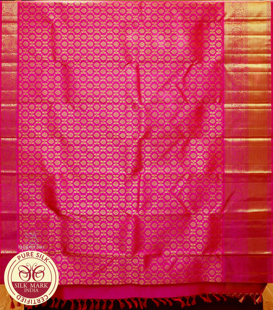 Rose with Gold Color Kanjivaram Pure Silk Saree