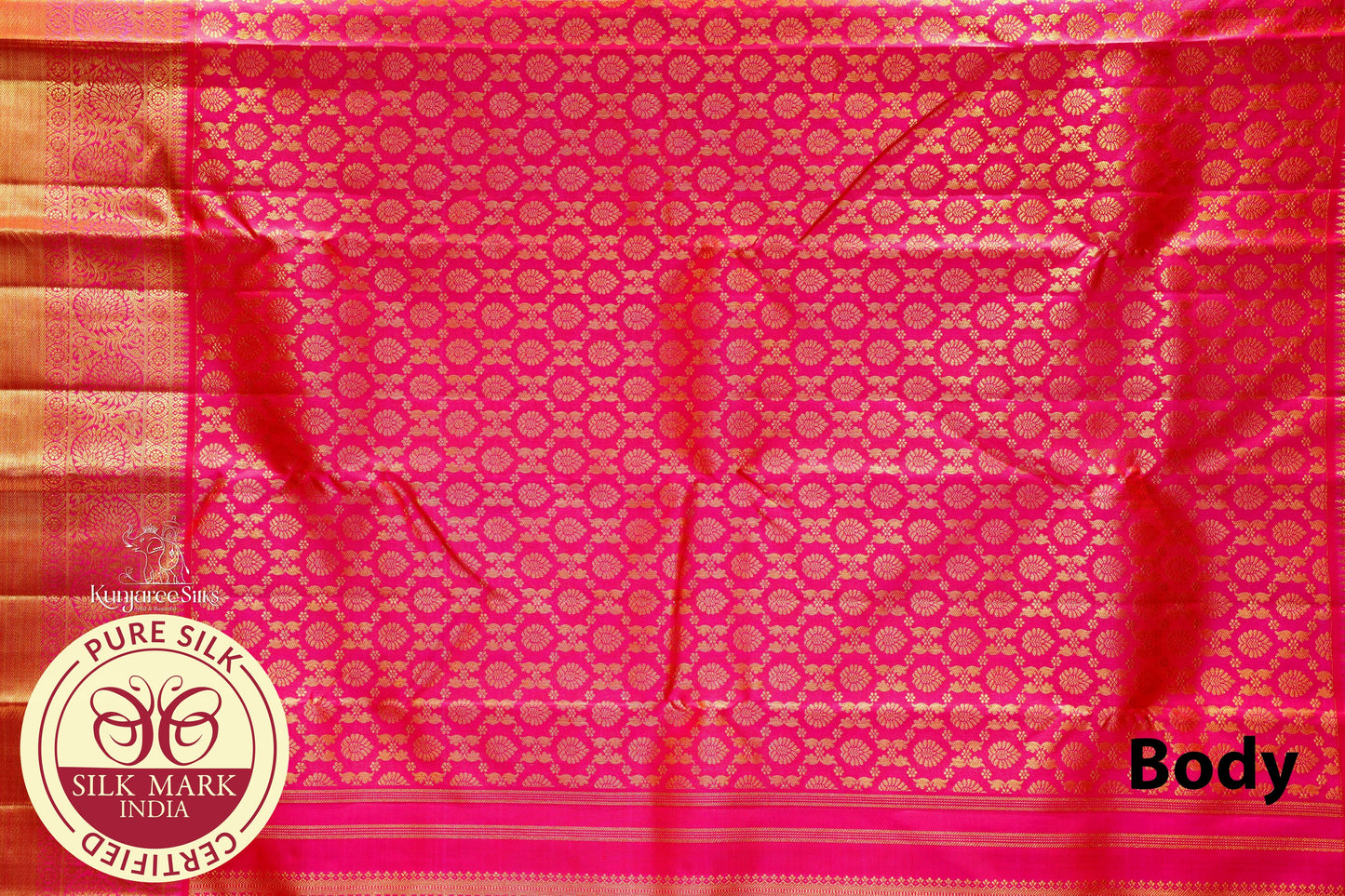 Rose with Gold Color Kanjivaram Pure Silk Saree