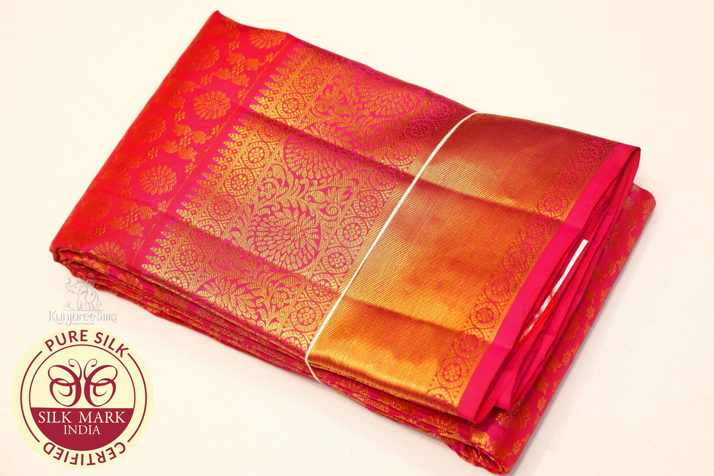 Rose with Gold Color Kanjivaram Pure Silk Saree