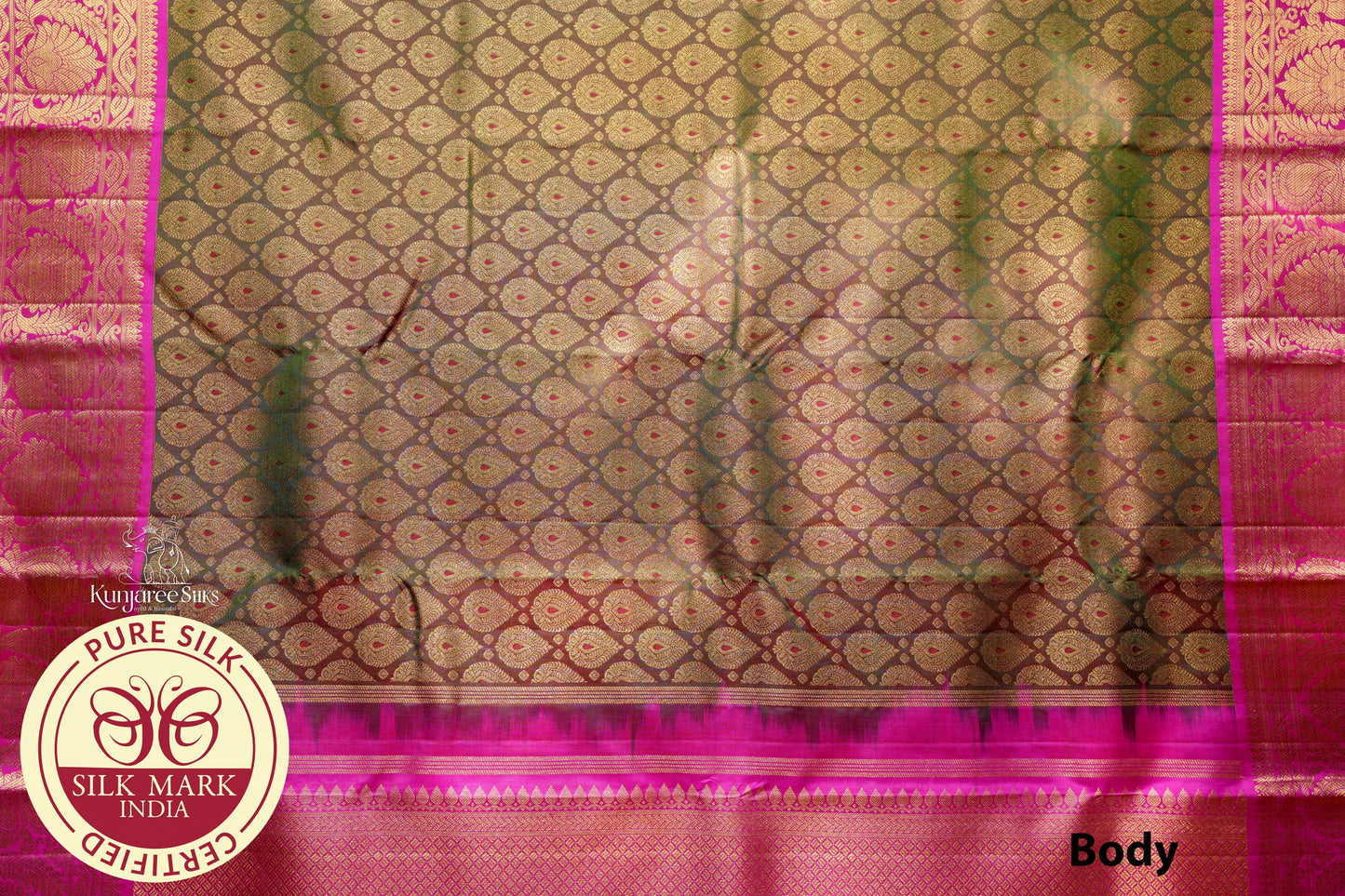 Dual Tone Green with Maroon Color Kanjivaram Pure Silk Saree