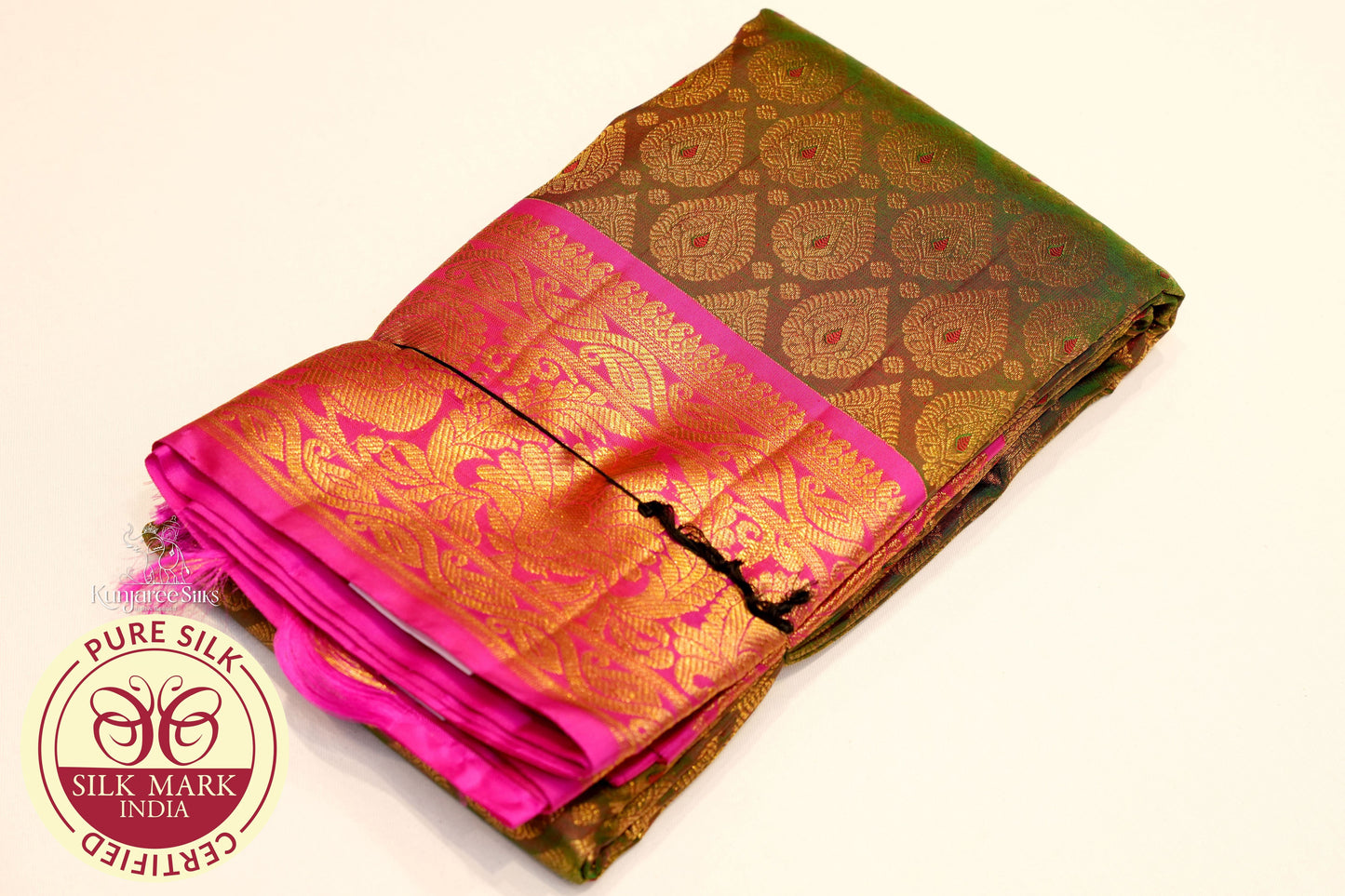 Dual Tone Green with Maroon Color Kanjivaram Pure Silk Saree