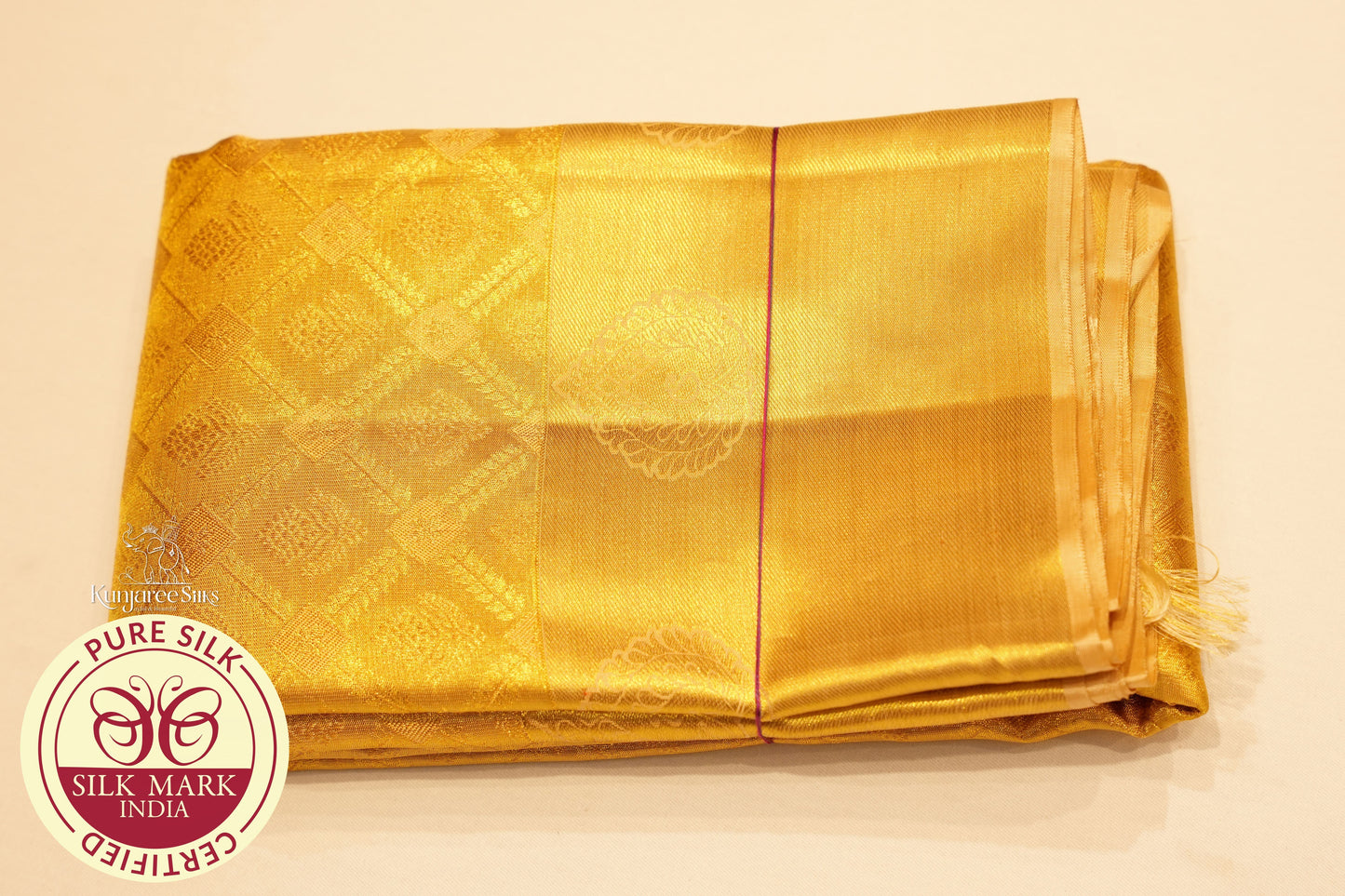 Golden with Gold Color Kanjivaram Pure Silk Saree