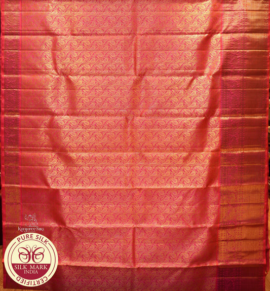 Carmine Pink with Gold Color Kanjivaram Brocade Pure Silk Saree