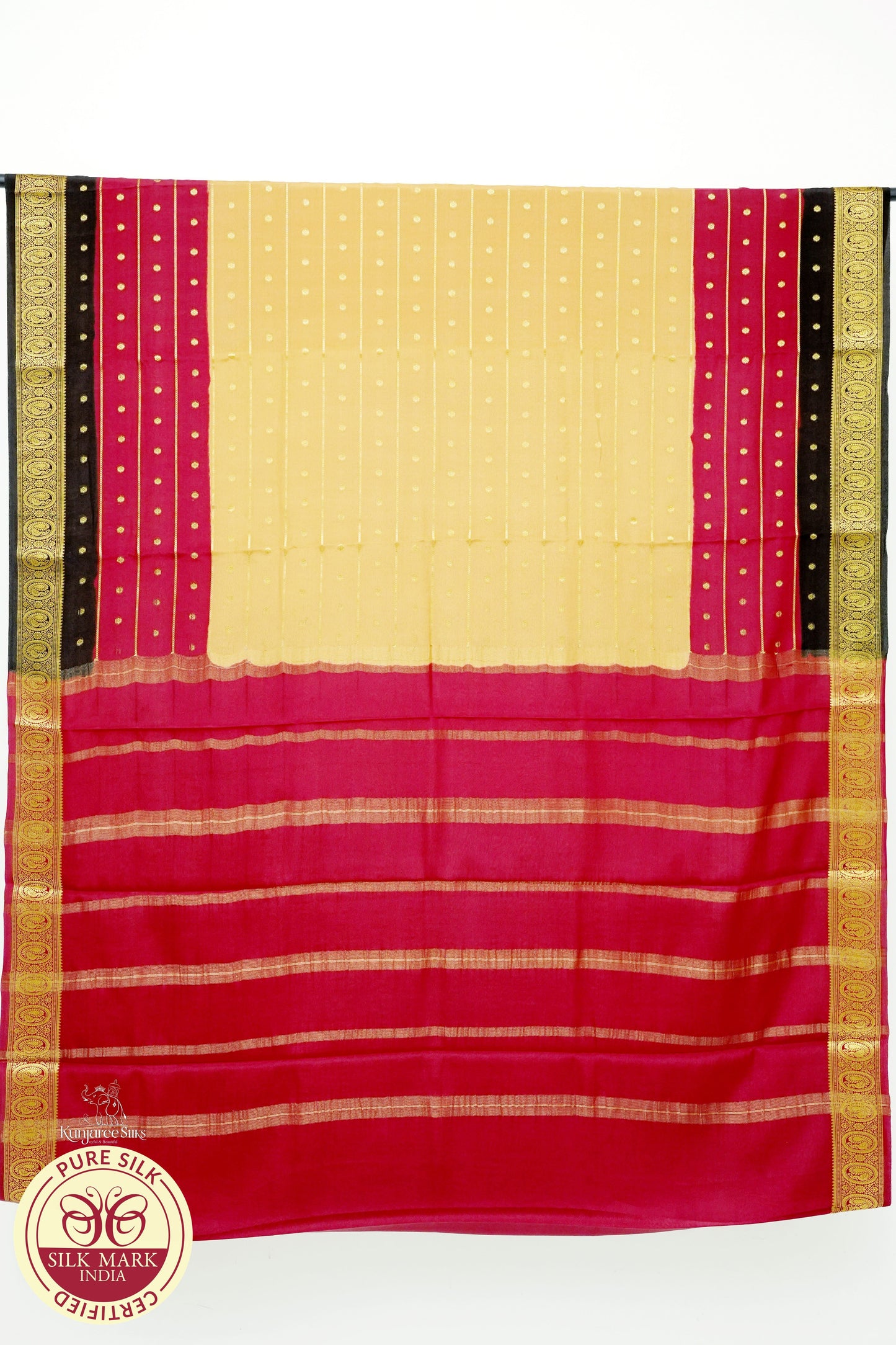 Mustard with Maroon Color Mysore Pure Silk Saree