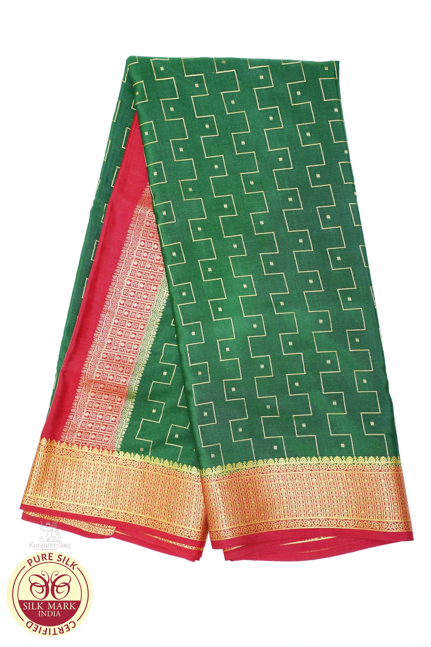 Green with Red Color Mysore Pure Silk Saree