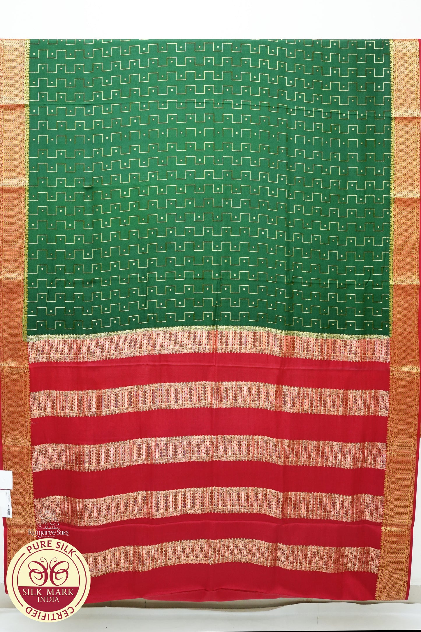 Green with Red Color Mysore Pure Silk Saree