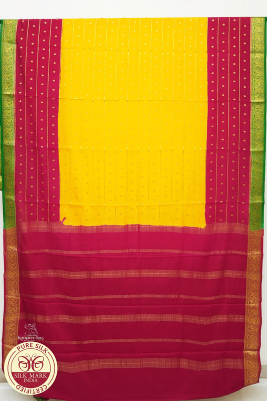 Yellow with Maroon Color Mysore Pure Silk Saree