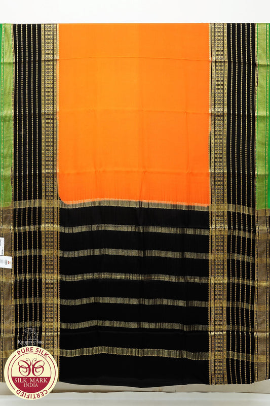 Orange with Black Color Mysore Pure Silk Saree