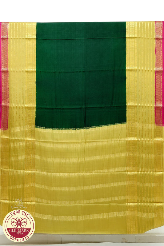 Bottle Green with Yellow Color Mysore Pure Silk Saree