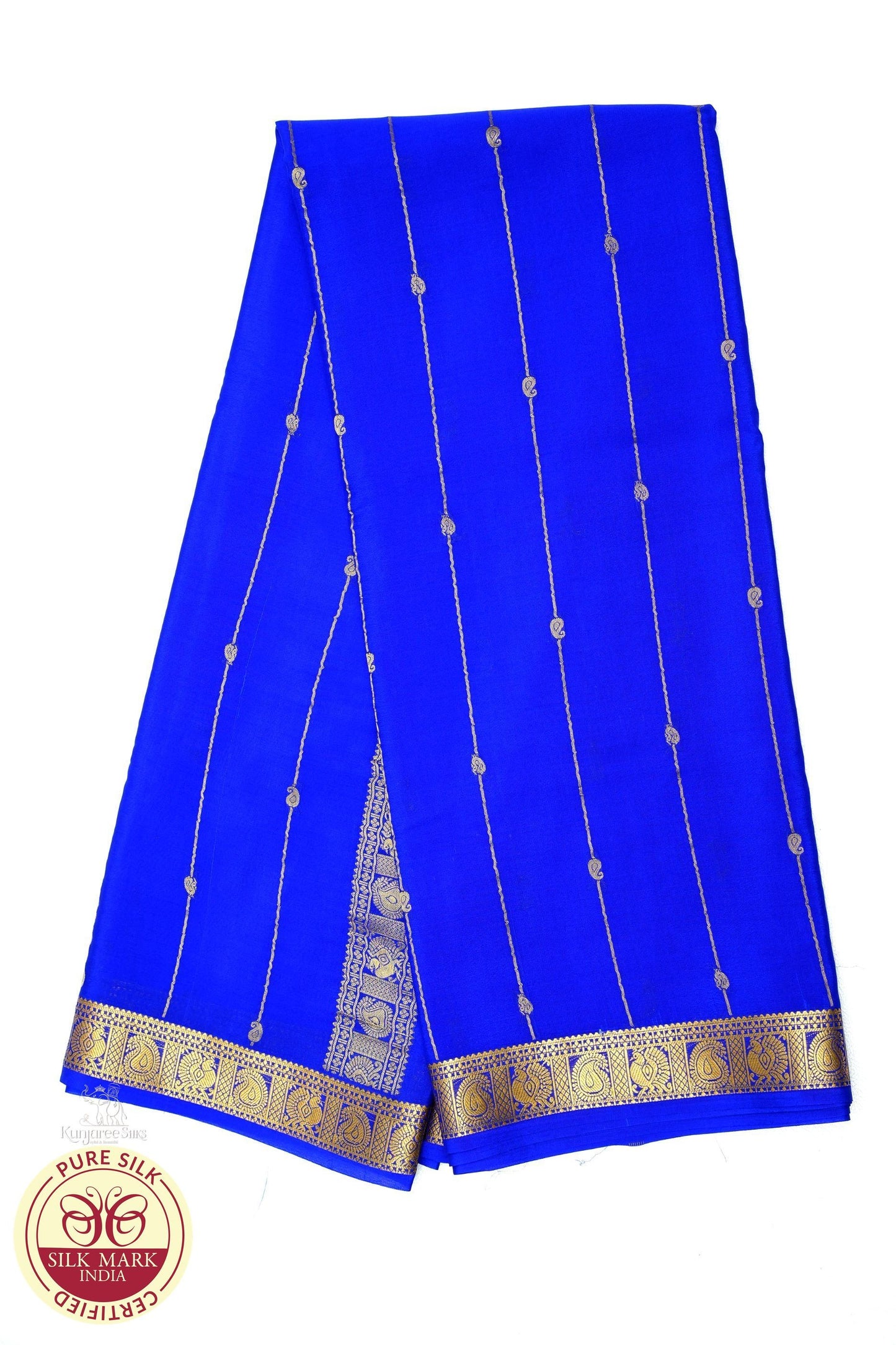 Blue Peacock with Gold Color Mysore Pure Silk Saree