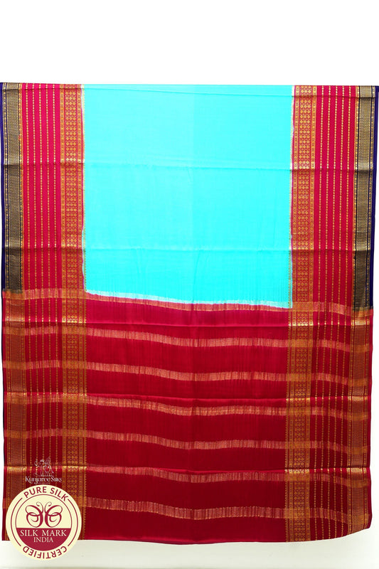 Sky Blue with Maroon Color Mysore Pure Silk Saree