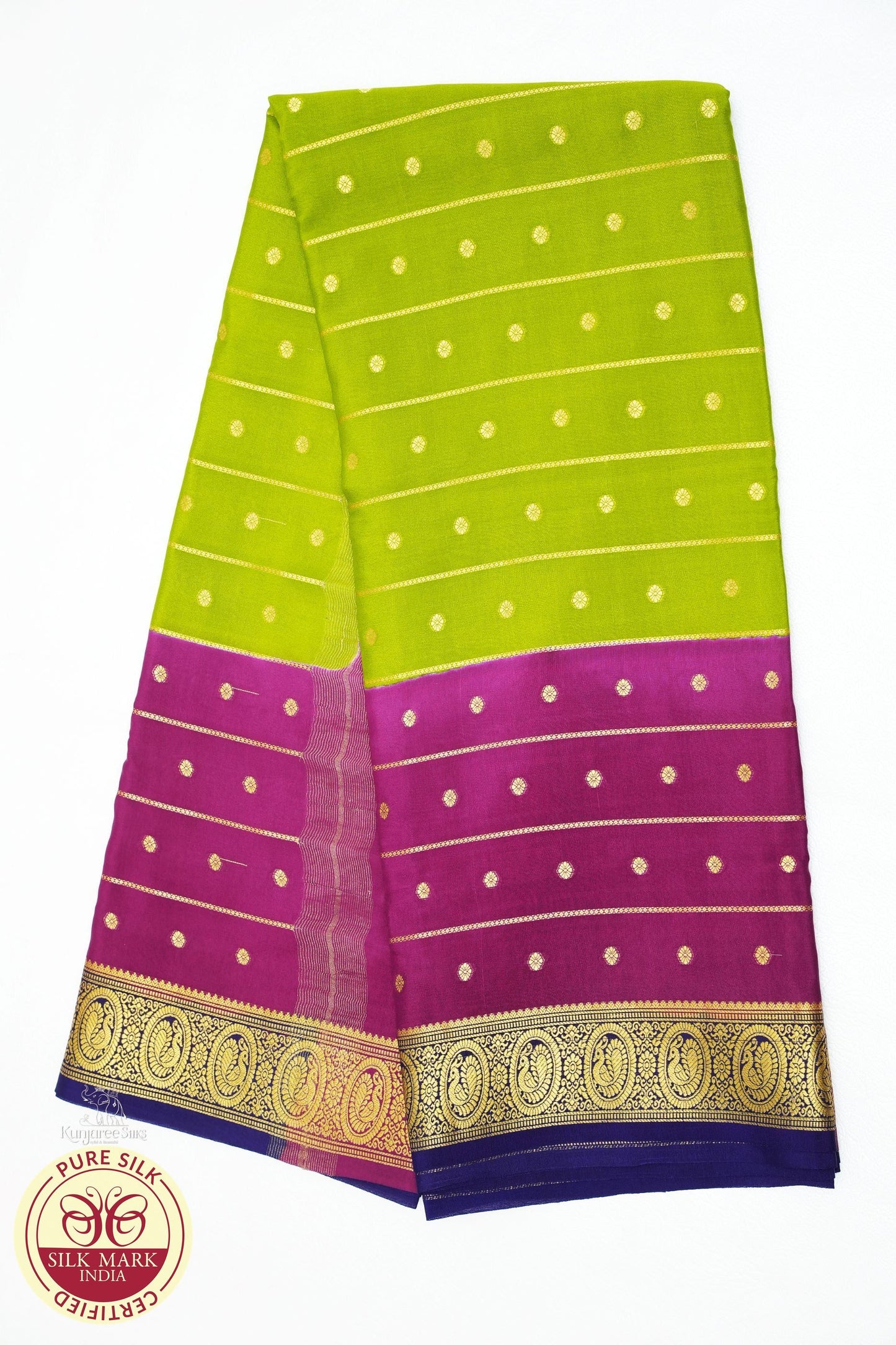 Yellowish Green with Magenta Color Mysore Pure Silk Saree