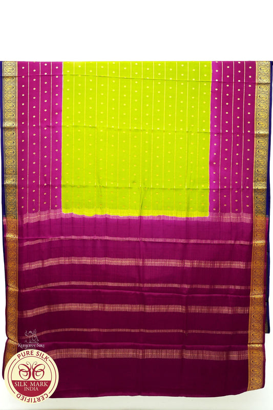 Yellowish Green with Magenta Color Mysore Pure Silk Saree