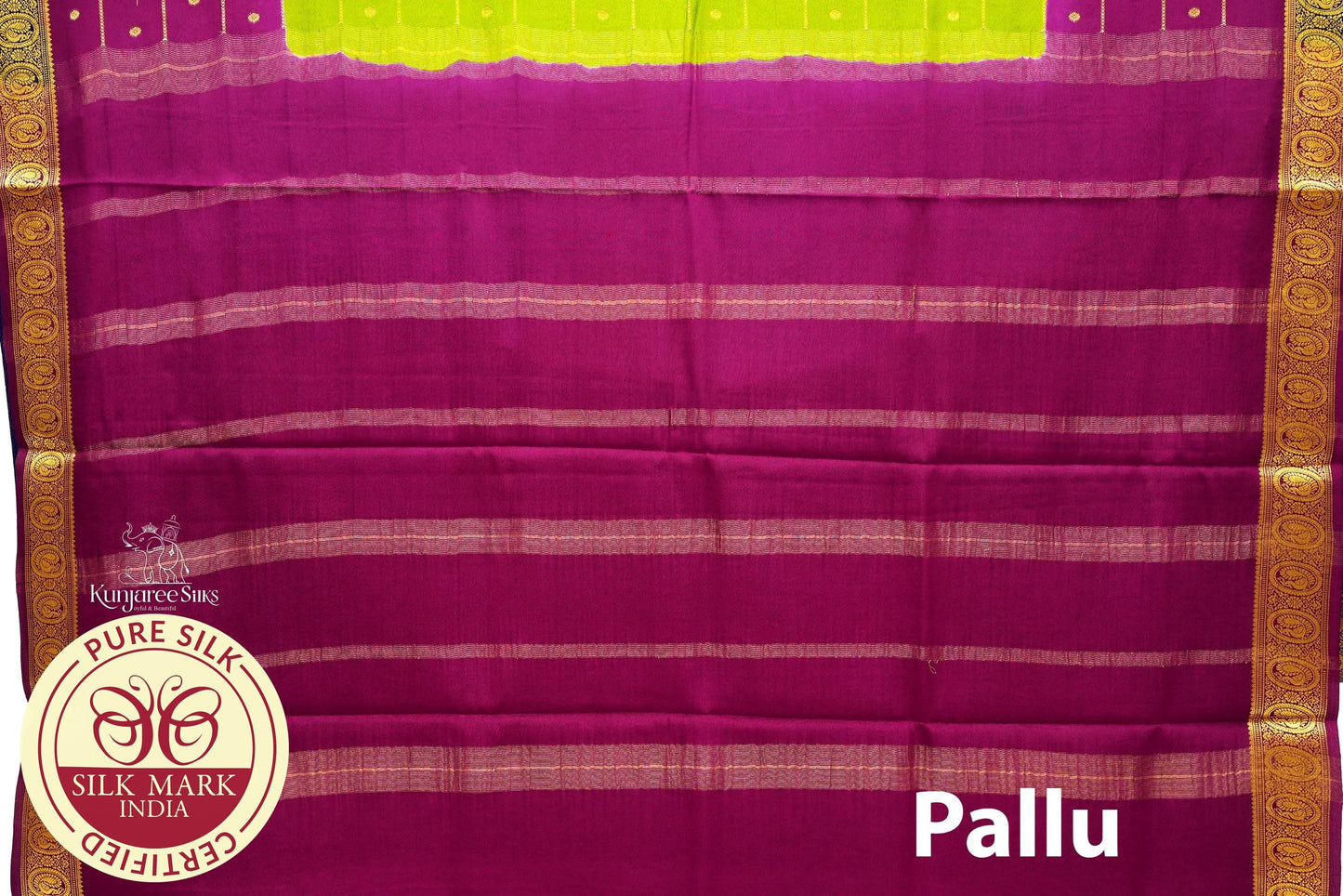 Yellowish Green with Magenta Color Mysore Pure Silk Saree