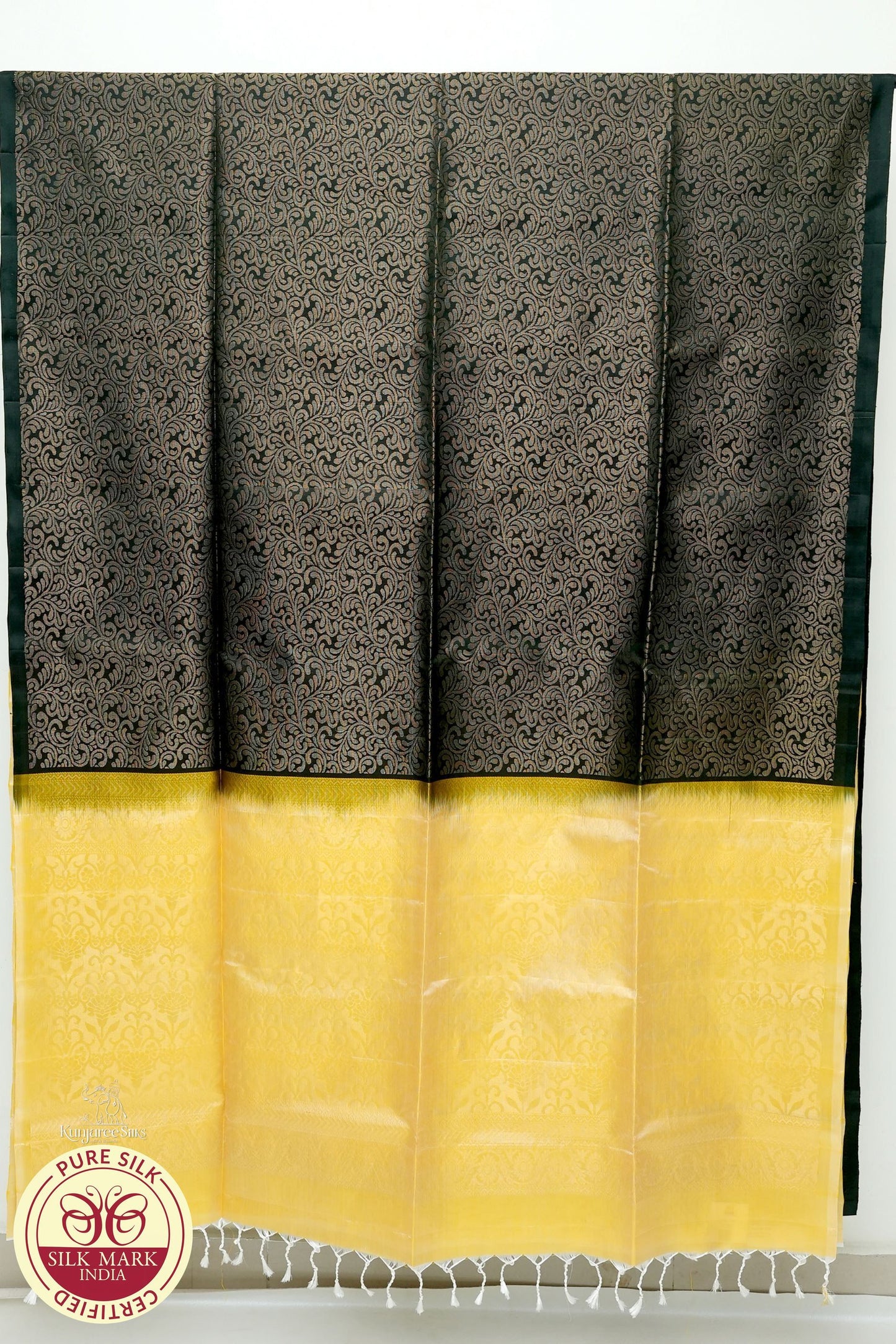 Bottle Geen with Lemon Yellow Color Pure Silk Saree