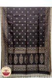 Dark Grey with Gold Color Pure Silk Saree