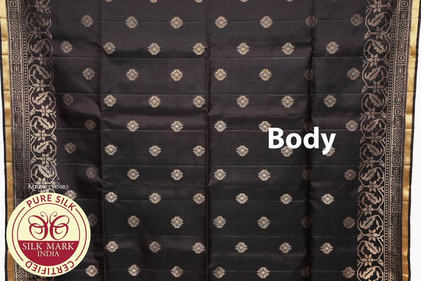 Dark Grey with Gold Color Pure Silk Saree