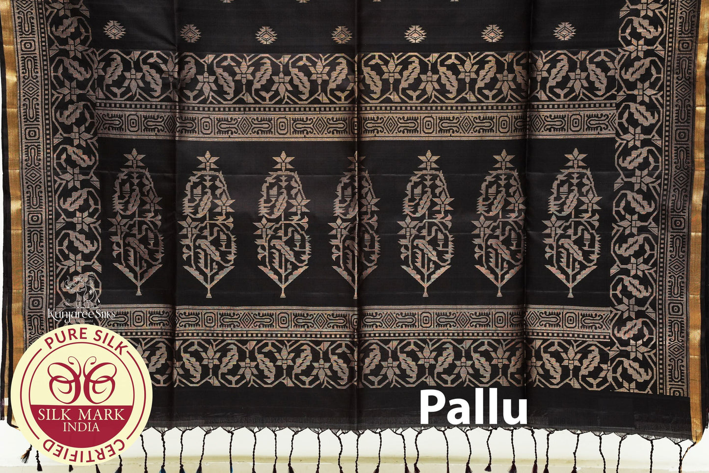 Dark Grey with Gold Color Pure Silk Saree