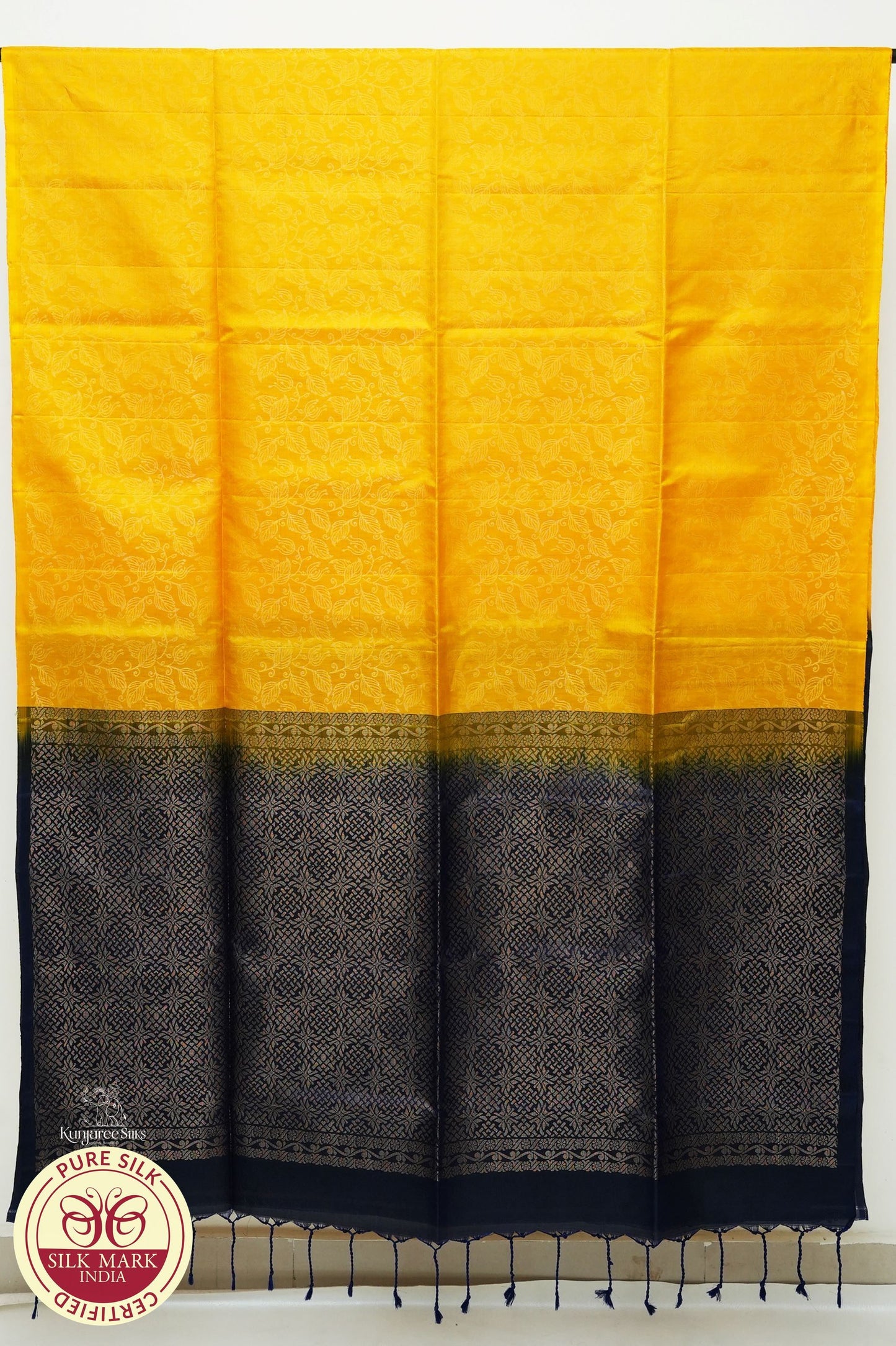 Mustard Yellow with Purple Color Pure Silk Saree