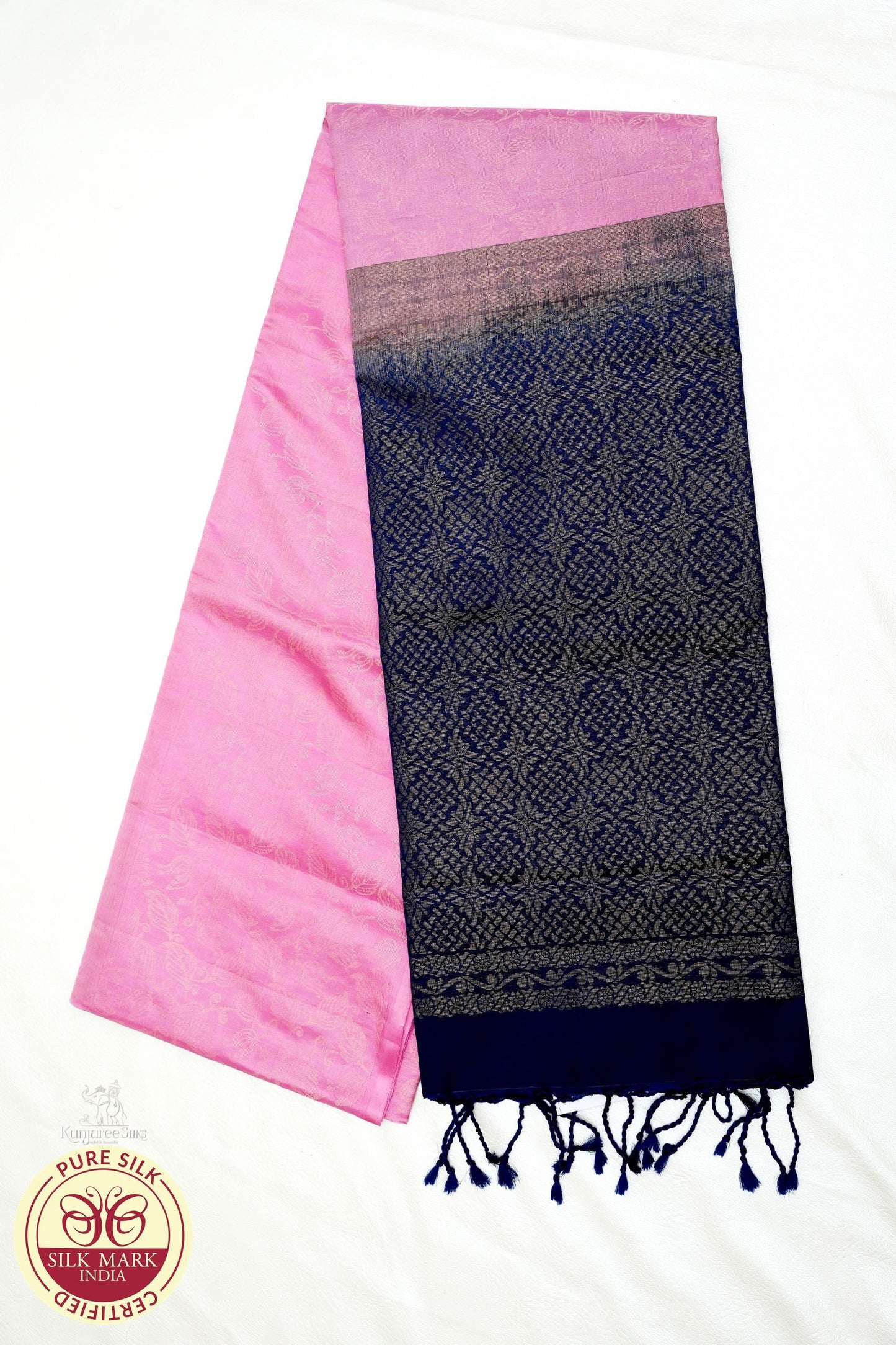 Baby Pink with Purple Color Pure Silk Saree