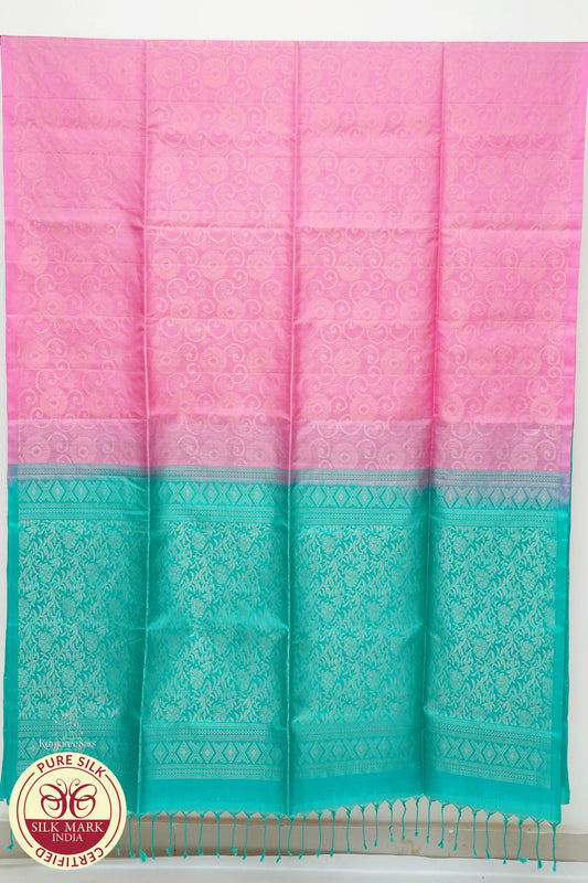 Baby Pink with Bluish Green Color Pure Silk Saree