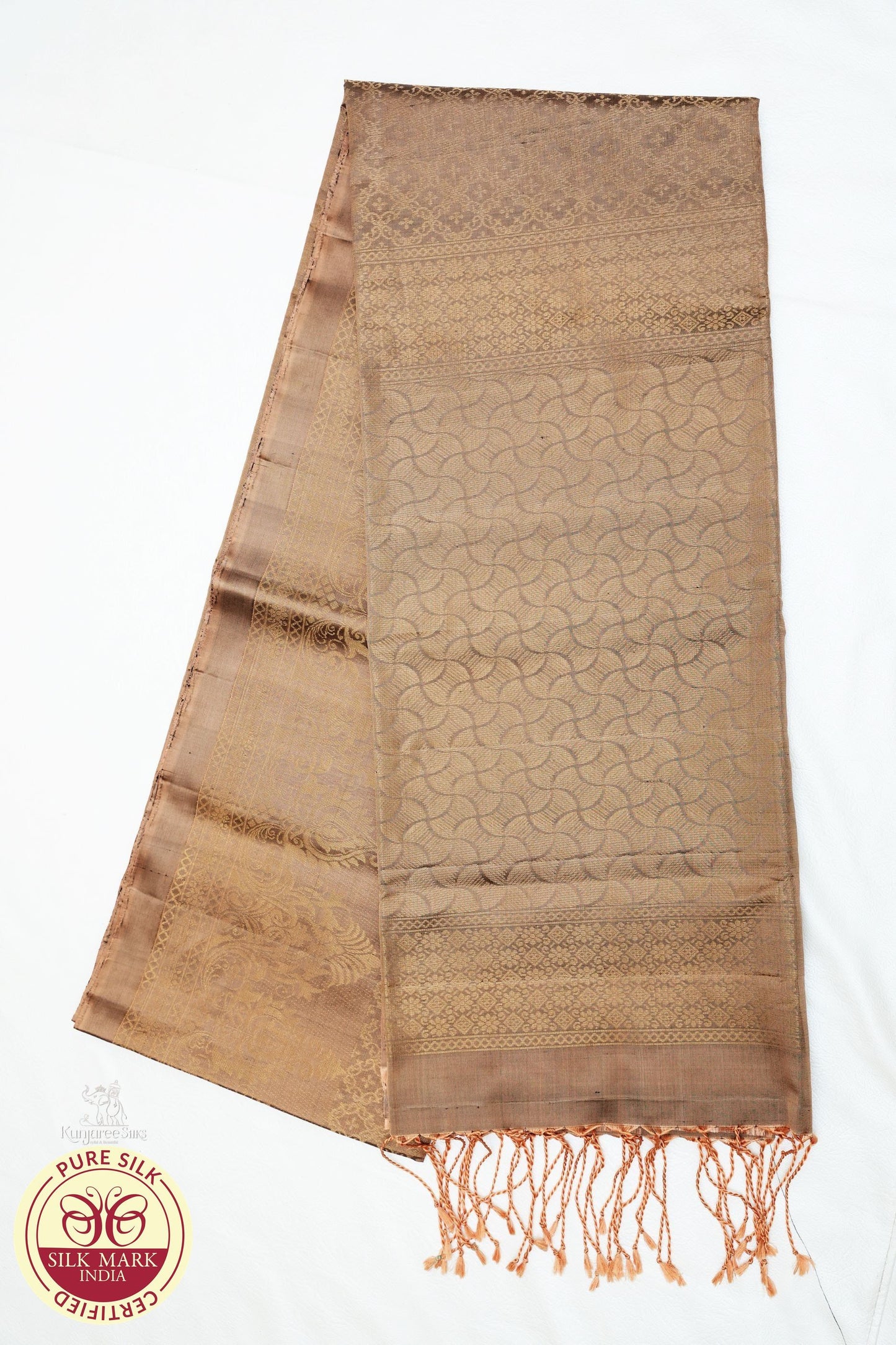 Biscuit Brown with Gold Color Pure Silk Saree