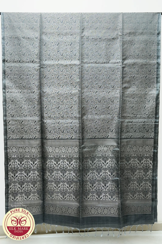 Grey with Silver Color Pure Silk Saree