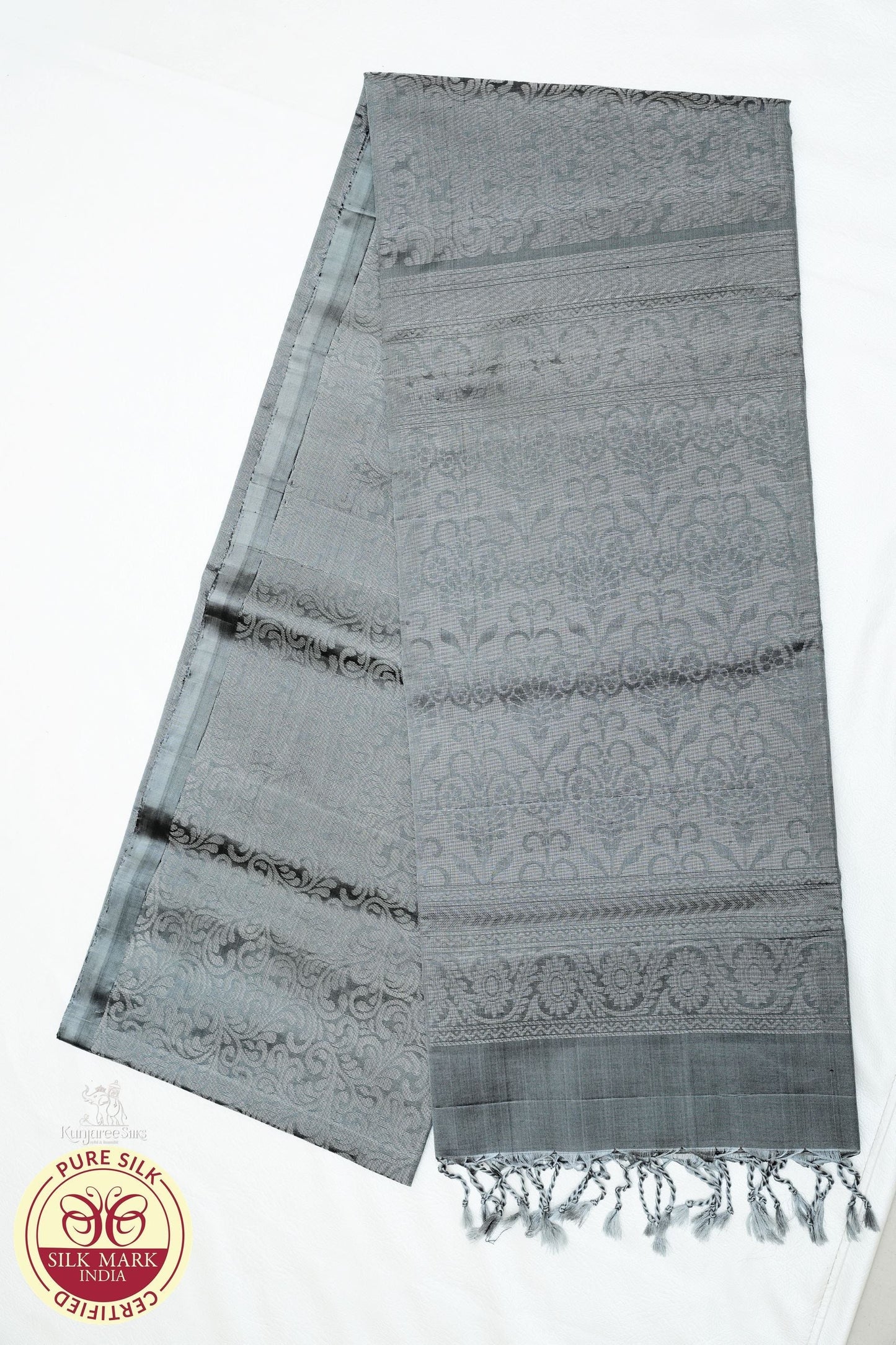Grey with Silver Color Pure Silk Saree