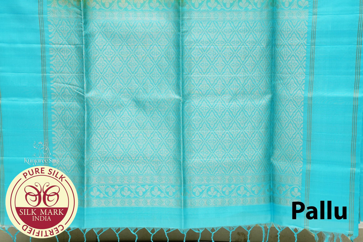 Pure Silk Handloom Soft Silk Saree in Mustard Yellow and Ice Blue