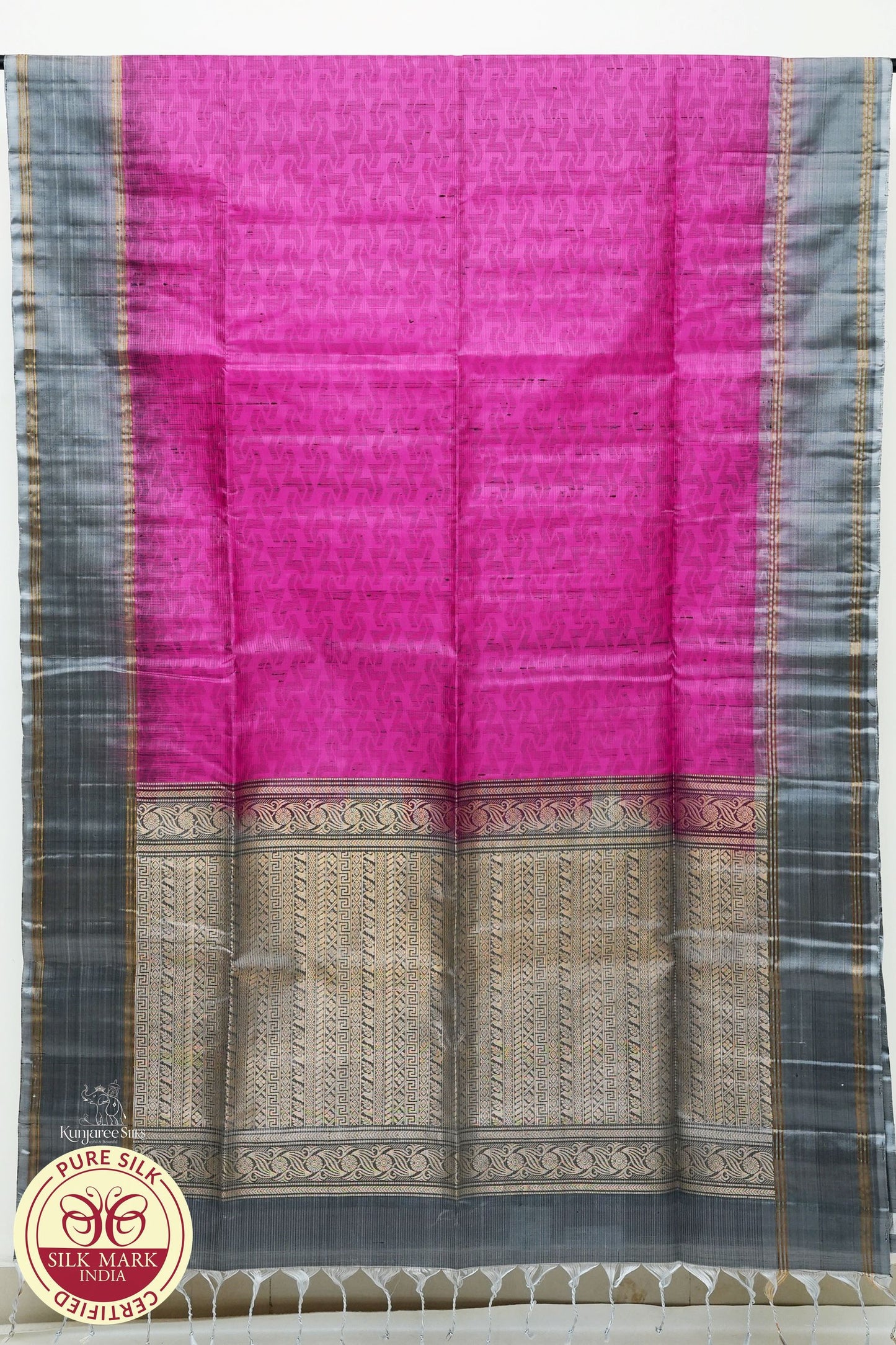 Pink with Grey Color Pure Silk Saree