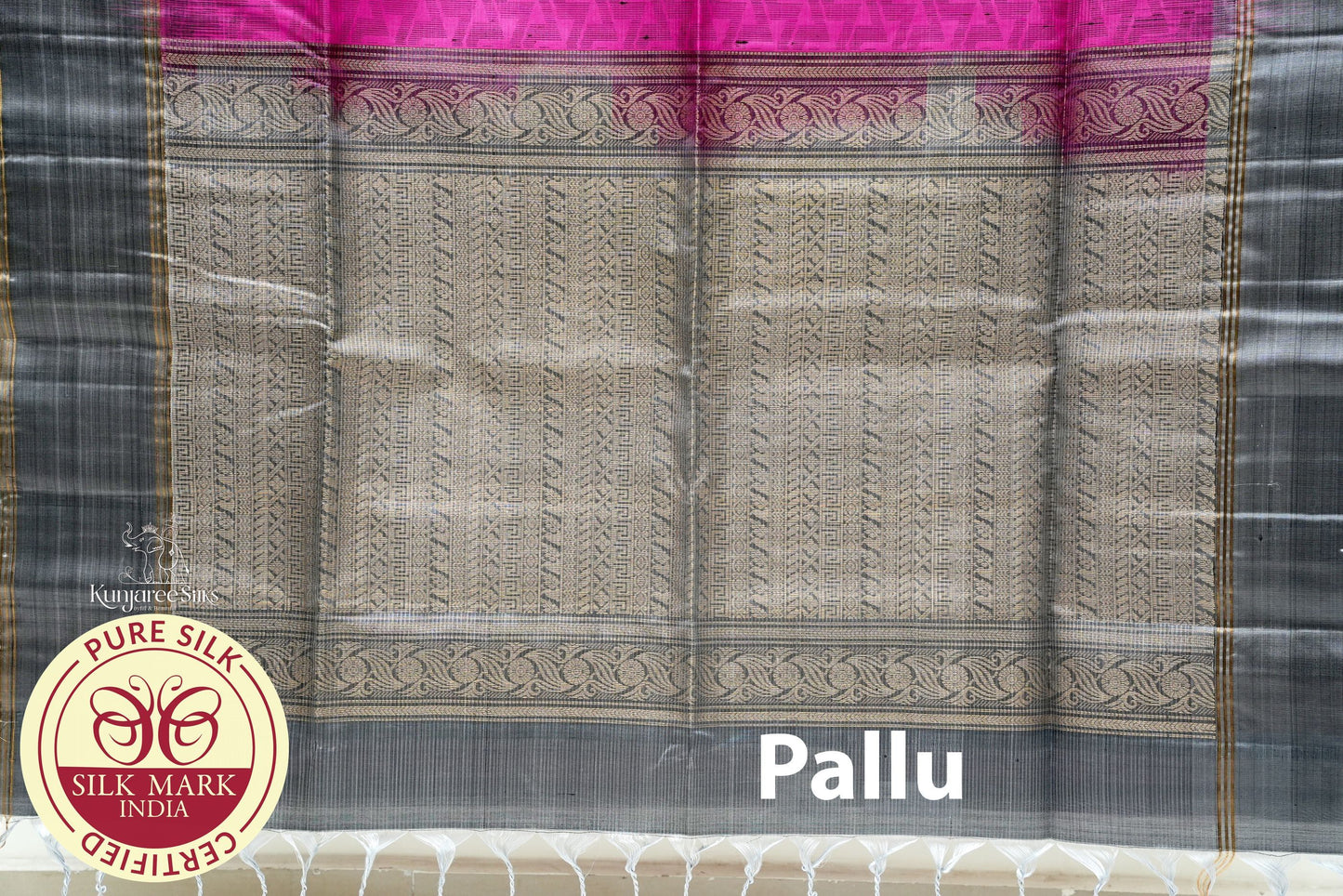 Pink with Grey Color Pure Silk Saree