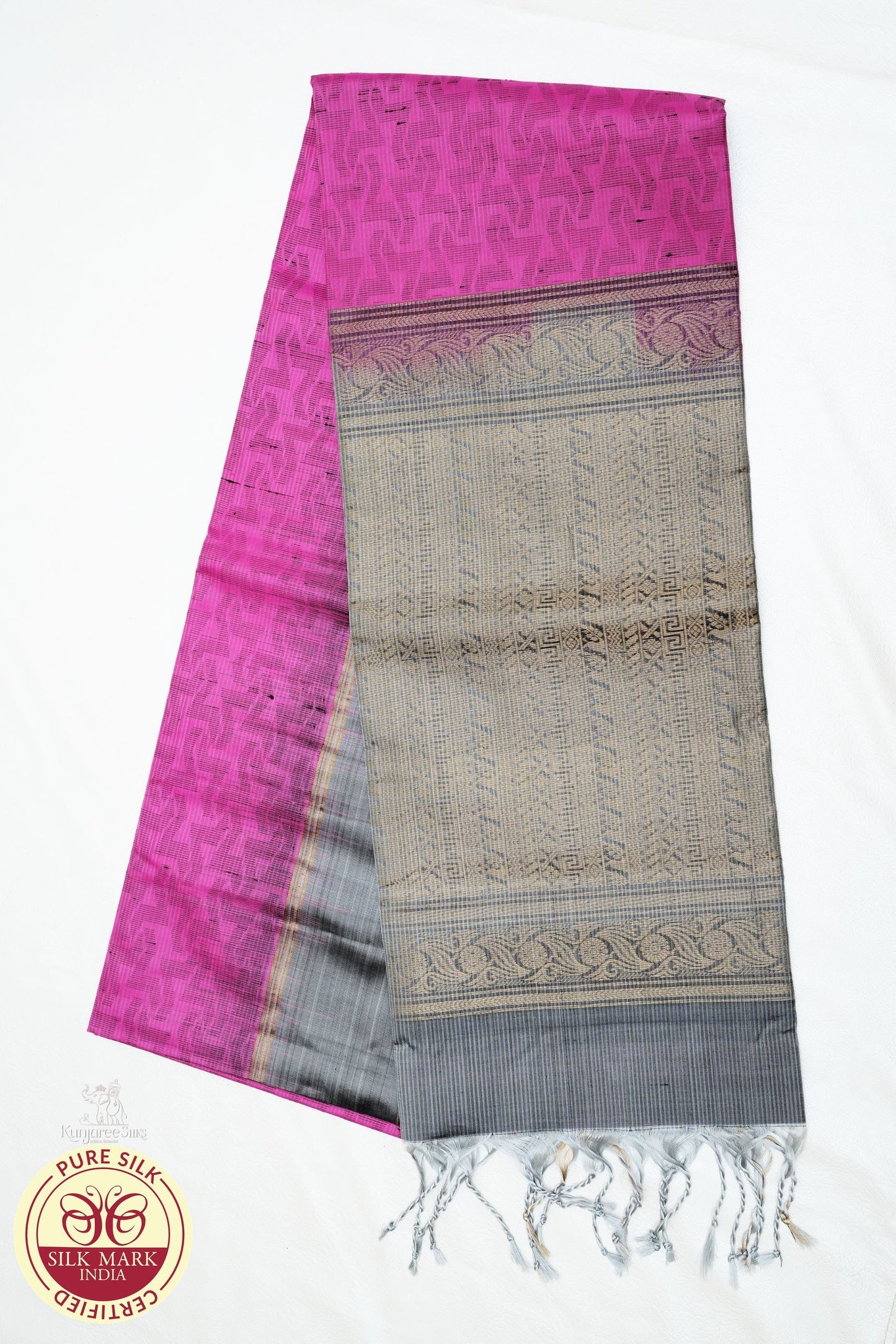 Pink with Grey Color Pure Silk Saree