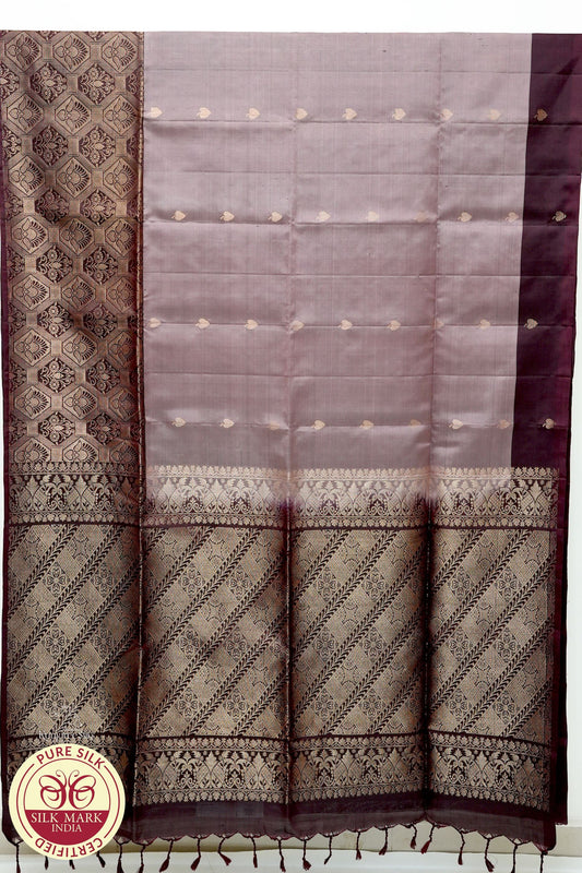 Biscuit with Coffee Gold Color Pure Silk Saree