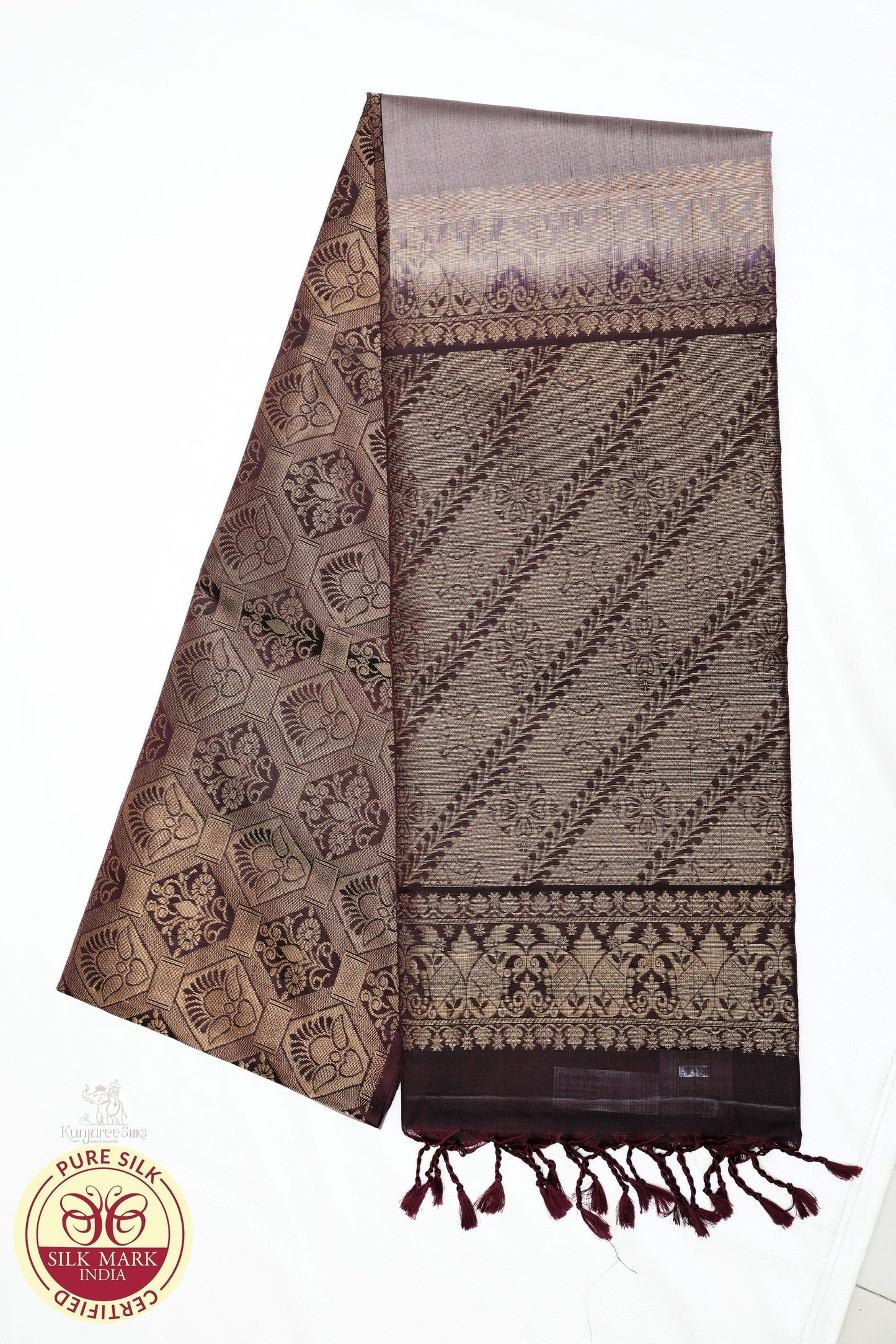 Biscuit with Coffee Gold Color Pure Silk Saree