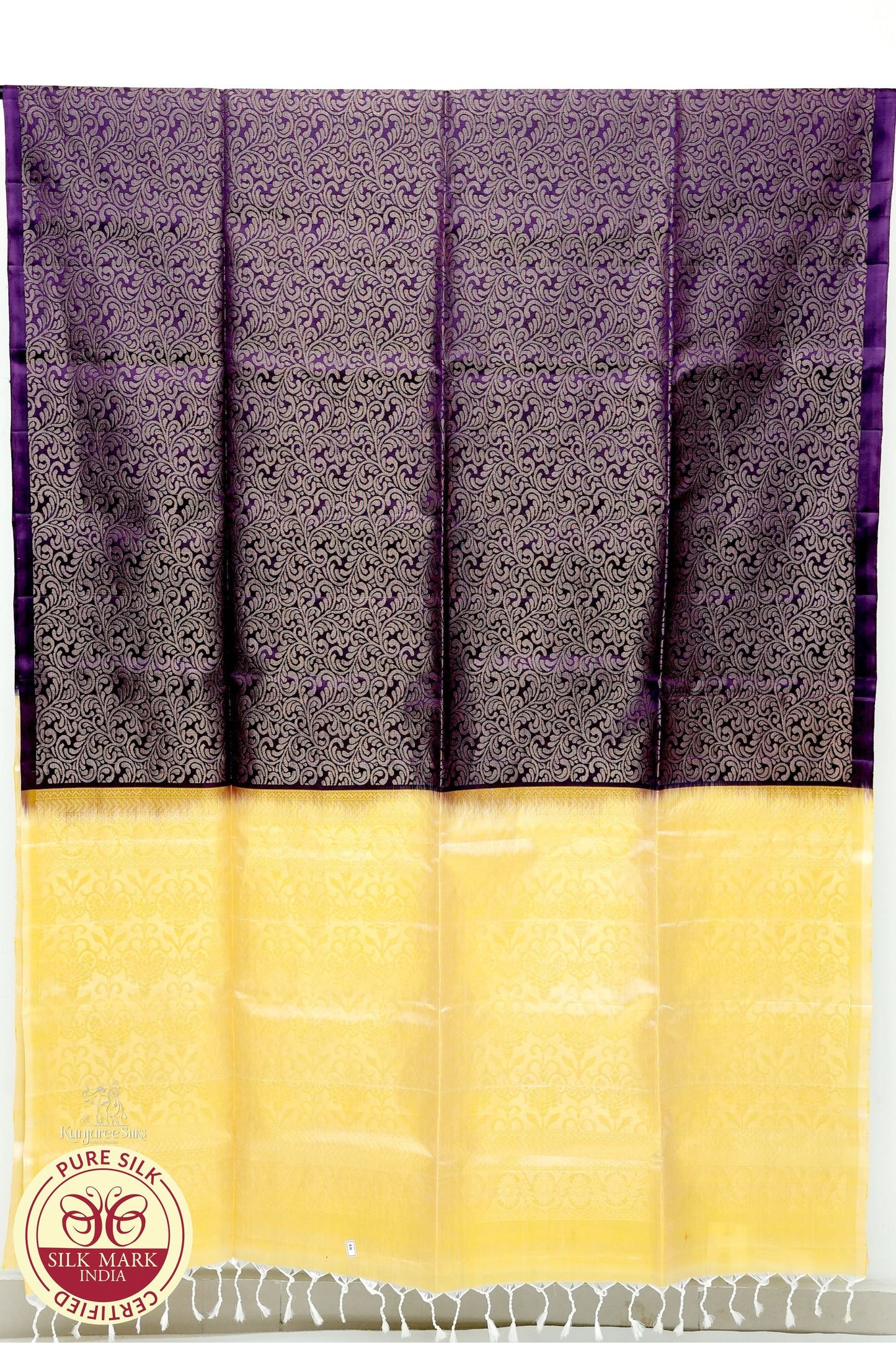 Purple with Lemon Yellow Color Pure Silk Saree