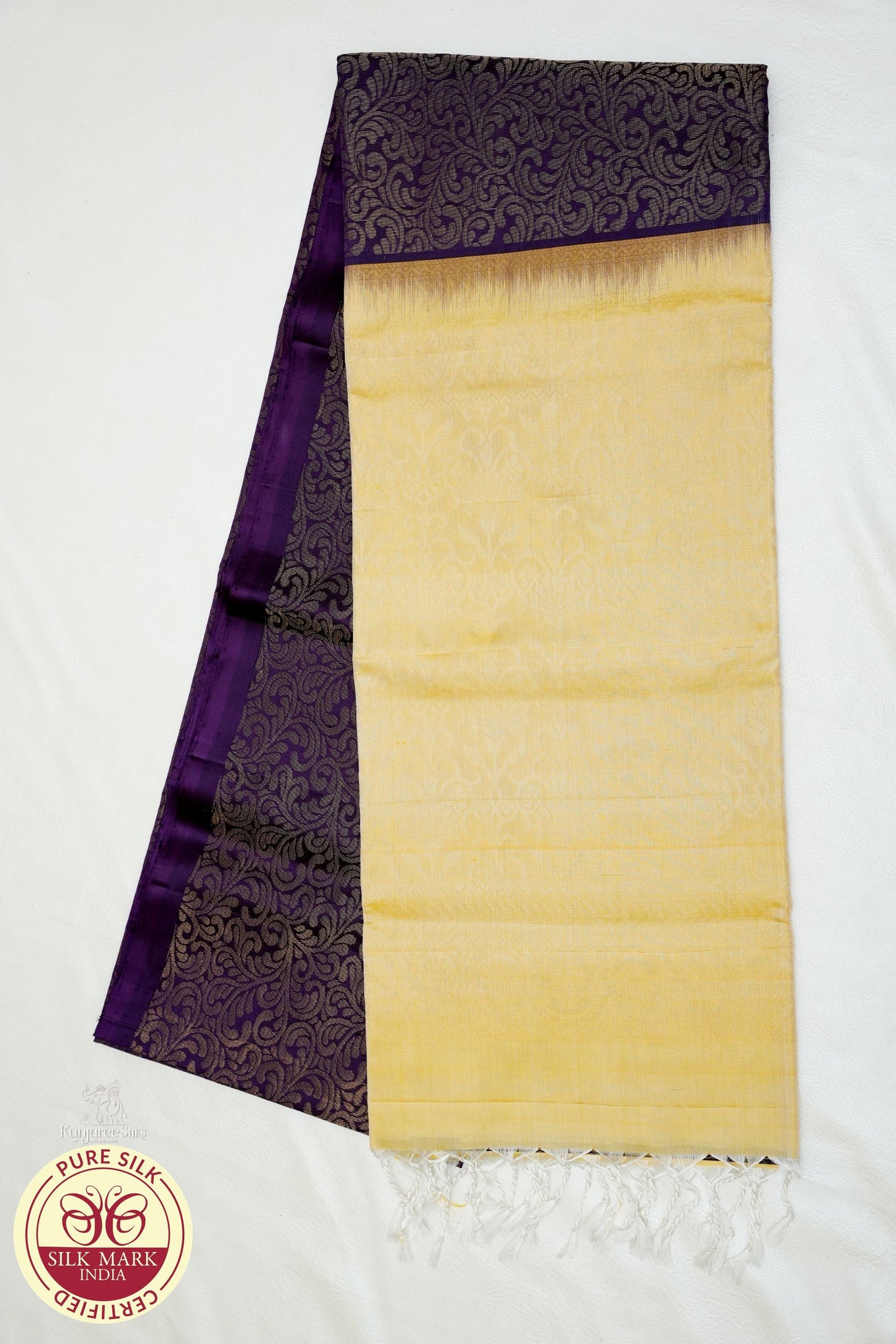 Purple with Lemon Yellow Color Pure Silk Saree