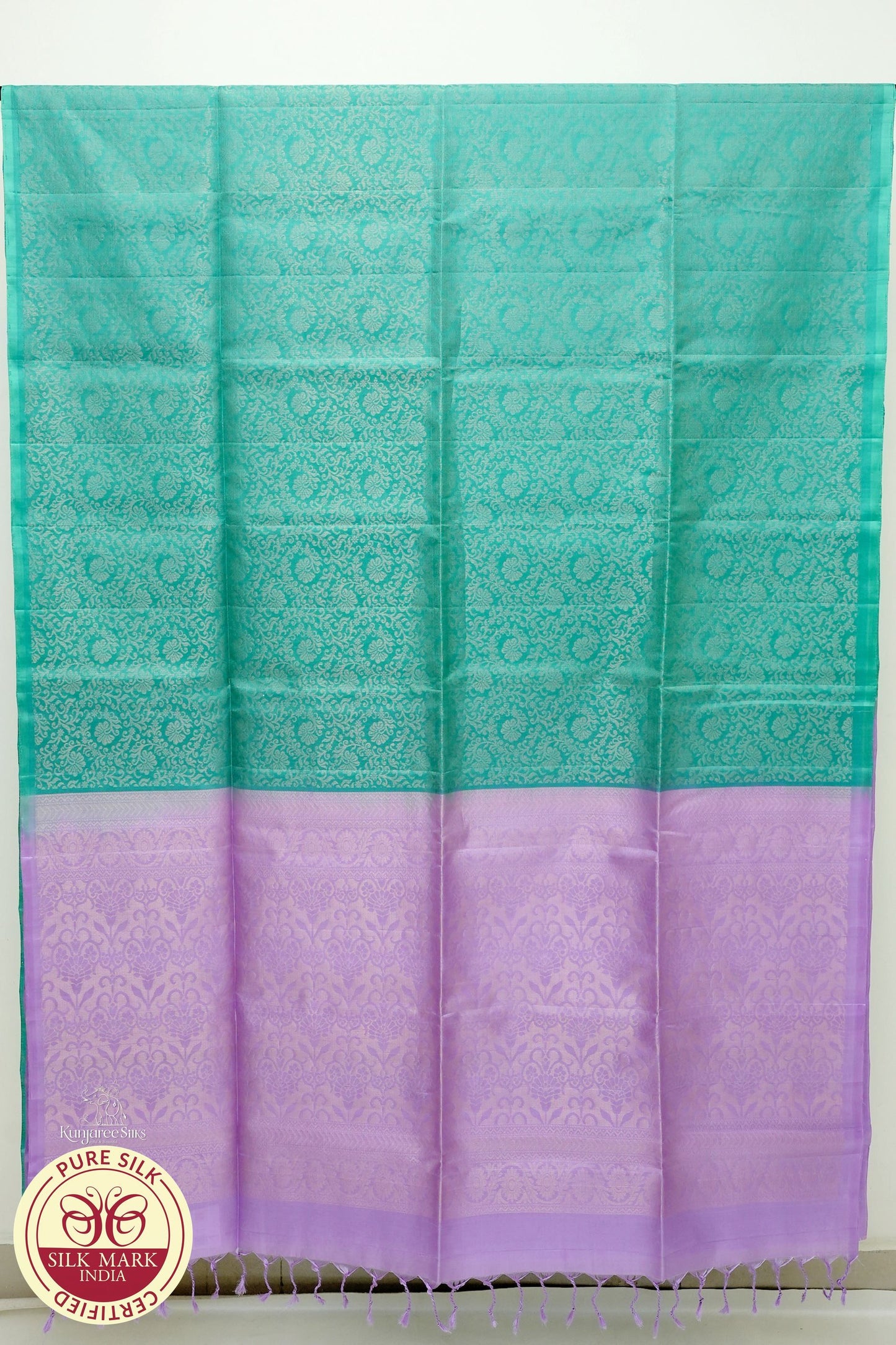 Green with Voilet Color Pure Silk Saree