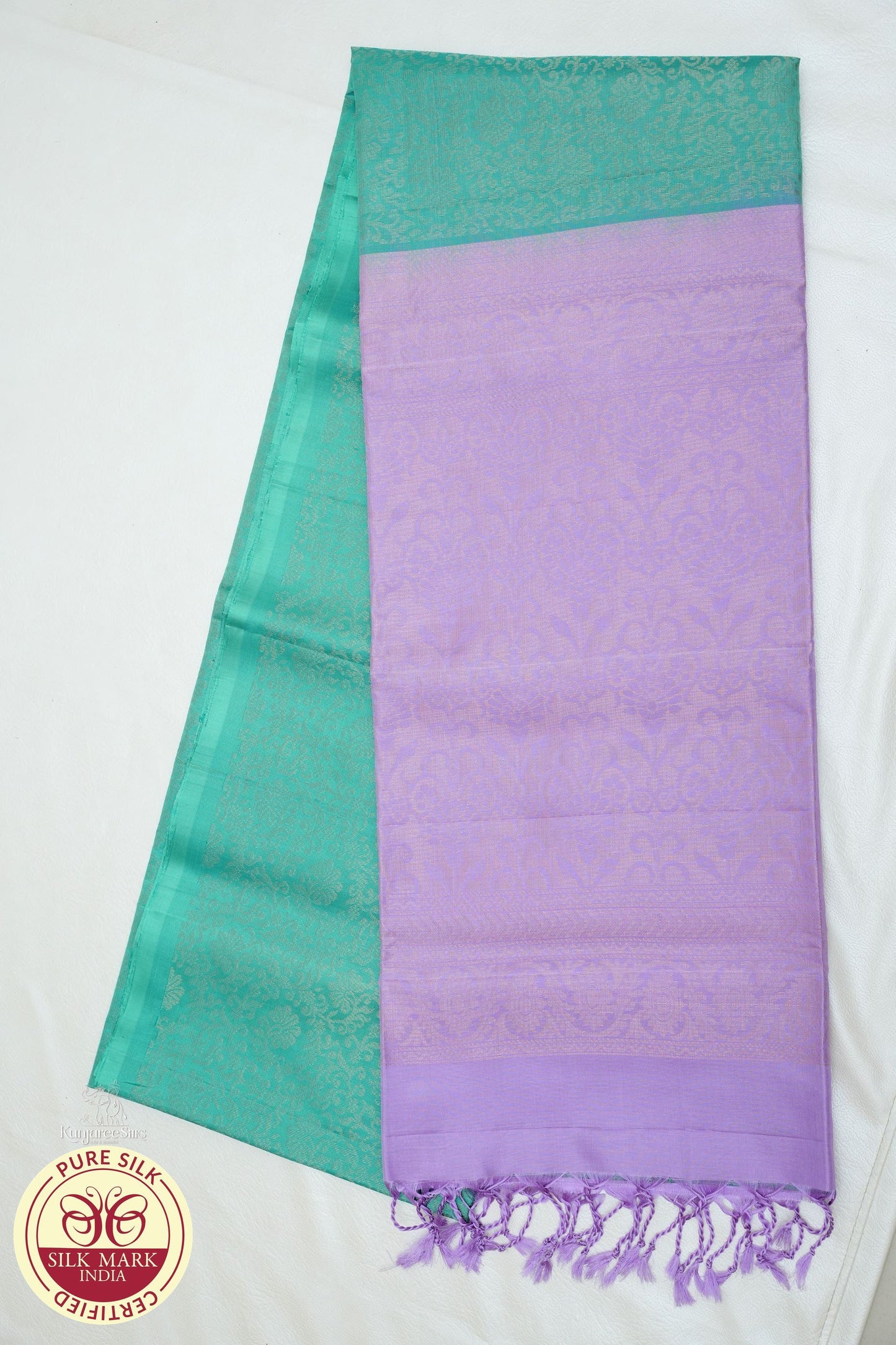 Green with Voilet Color Pure Silk Saree