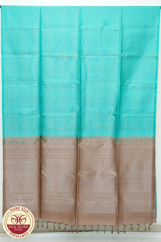 Sea Blue with Grey Gold Color Pure Silk Saree