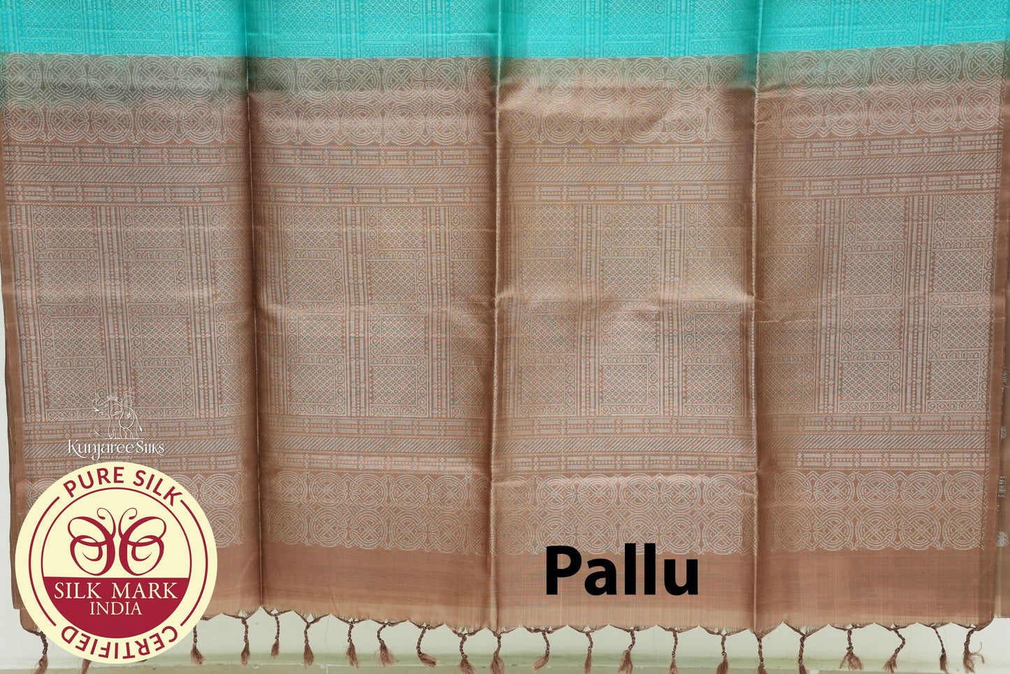 Sea Blue with Grey Gold Color Pure Silk Saree