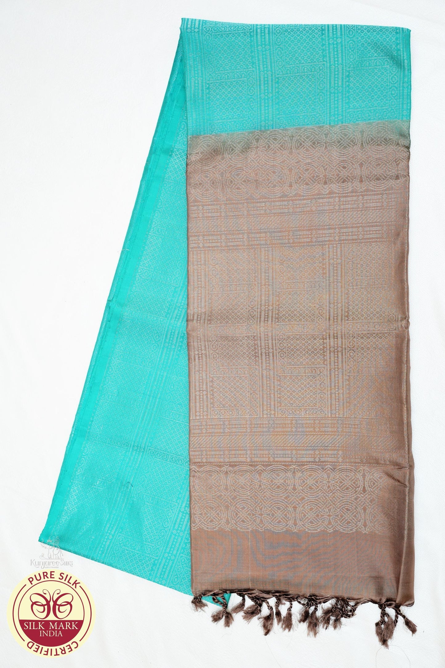 Sea Blue with Grey Gold Color Pure Silk Saree