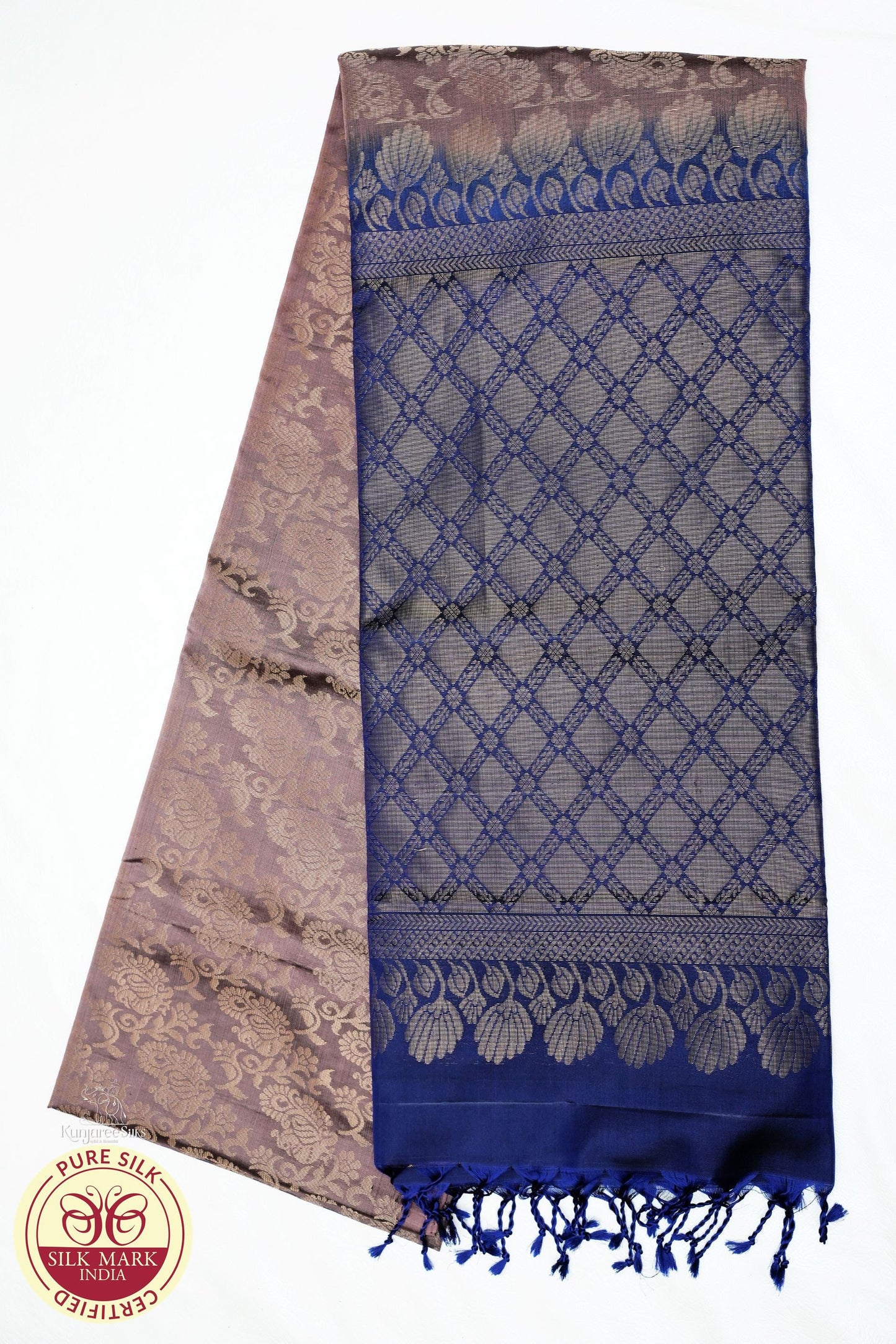 Biscuit with Royal Blue Color Pure Silk Saree