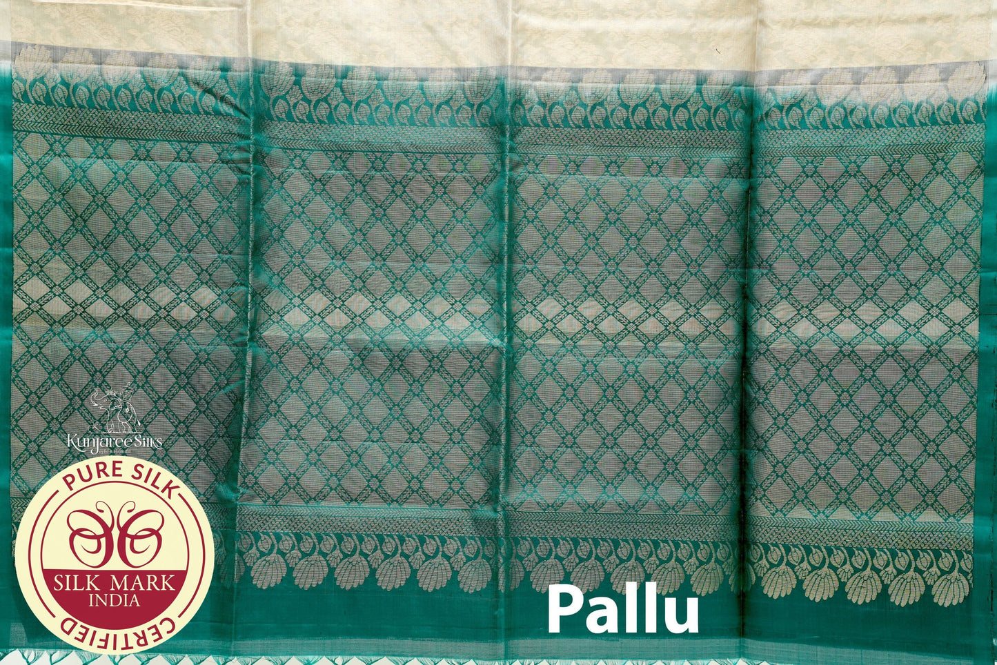 Golden with Bottle Green Color Pure Silk Saree