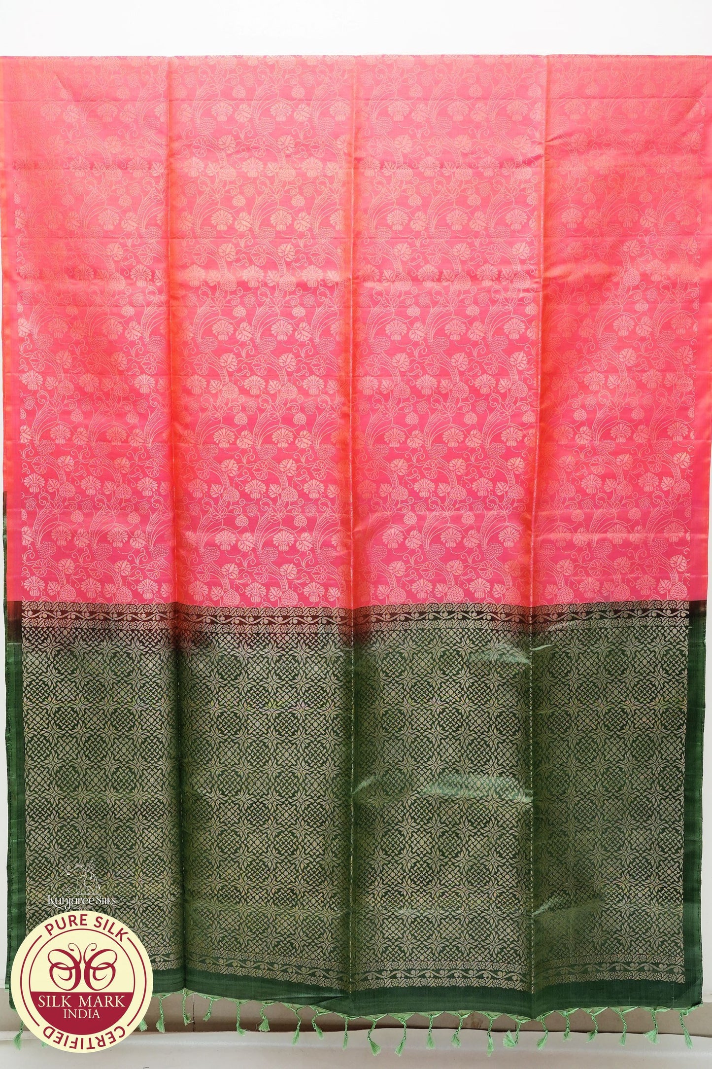 Onion Red with Bottle Green Color Pure Silk Saree