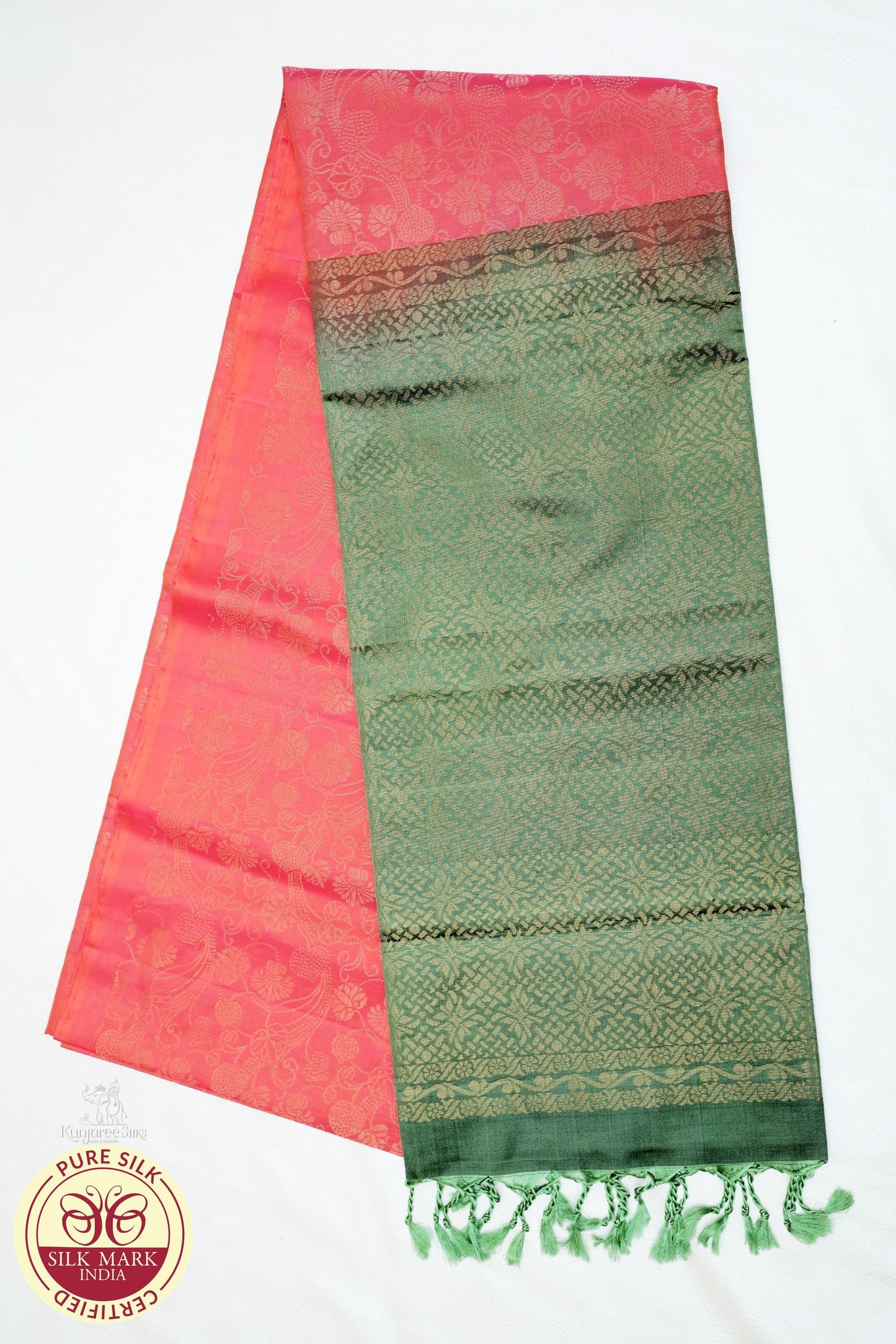 Onion Red with Bottle Green Color Pure Silk Saree