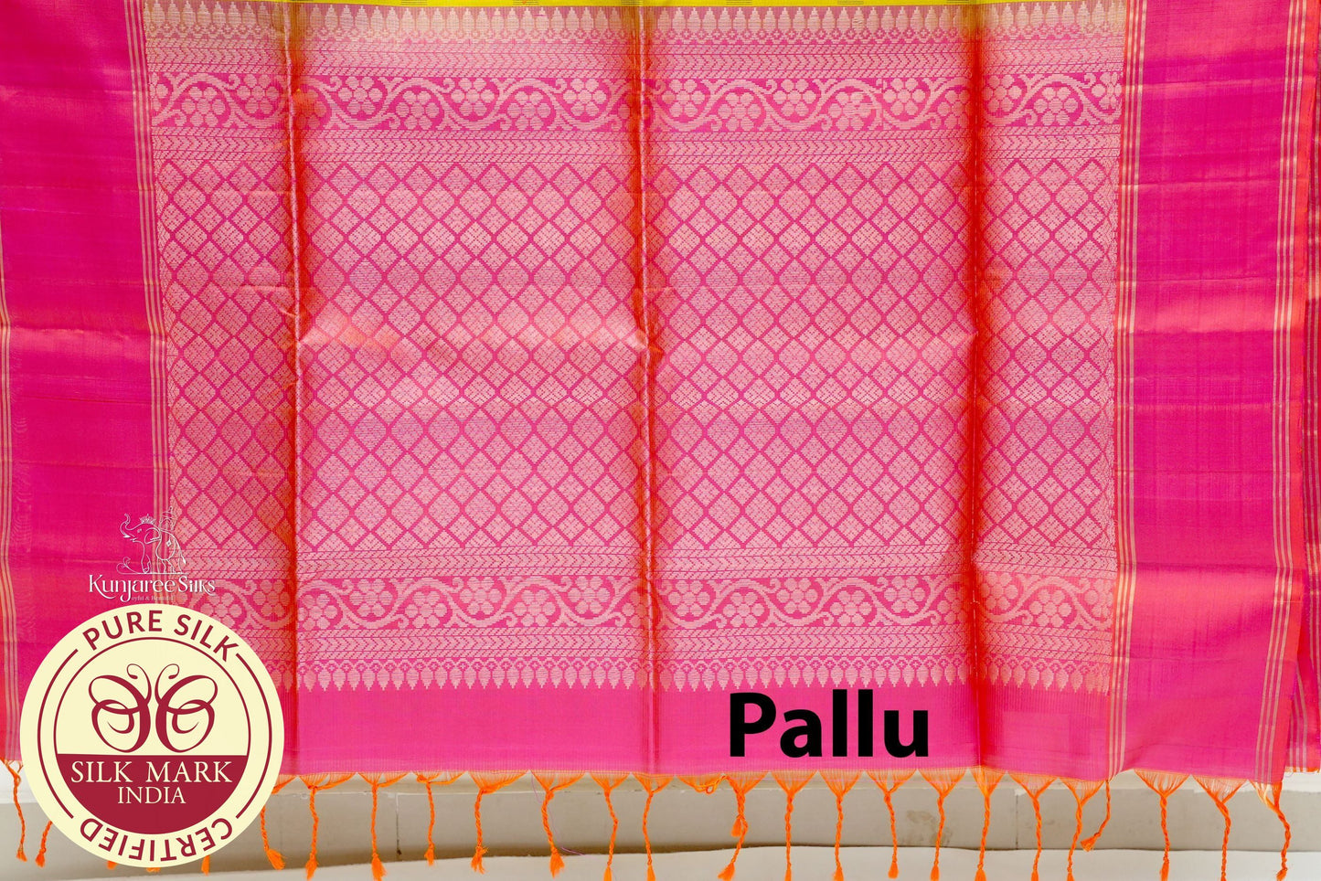 Mustard Yellow with Pink Color Pure Silk Saree