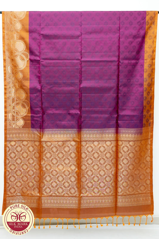 Magenta with Organge Gold Color Pure Silk Saree