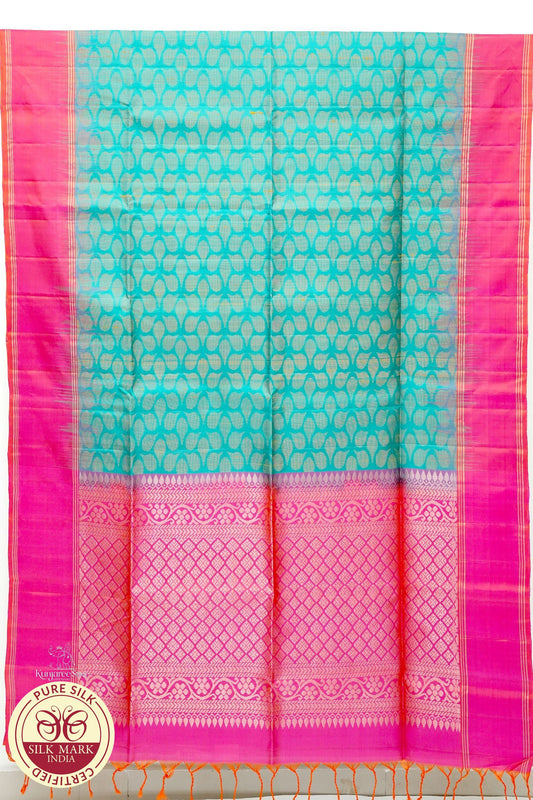 Green with Pink Color Pure Silk Saree